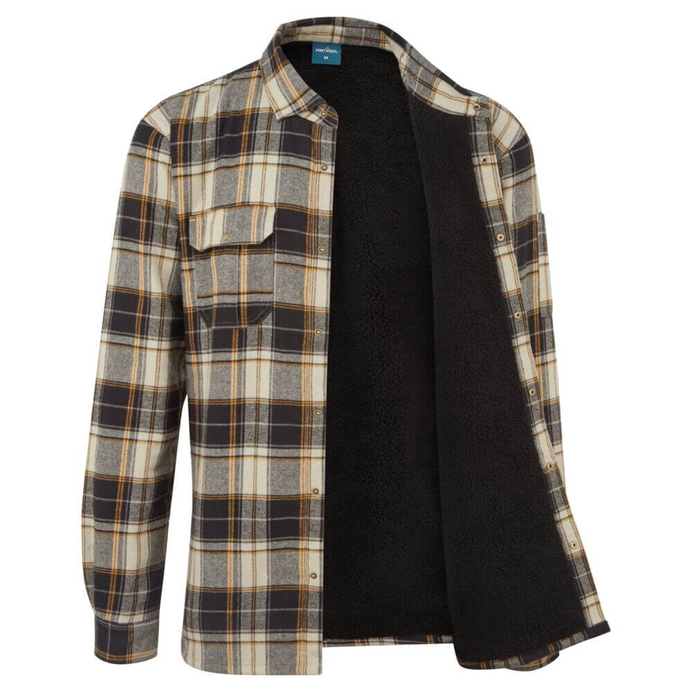 Portwest KA3 Sherpa Lined Check Shirt in Black, main product image