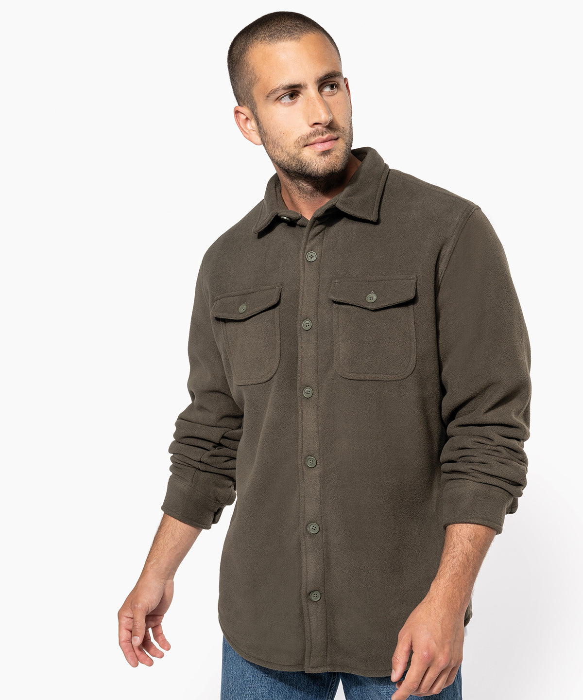 Kariban Sherpa-lined fleece overshirt, lifestyle photo