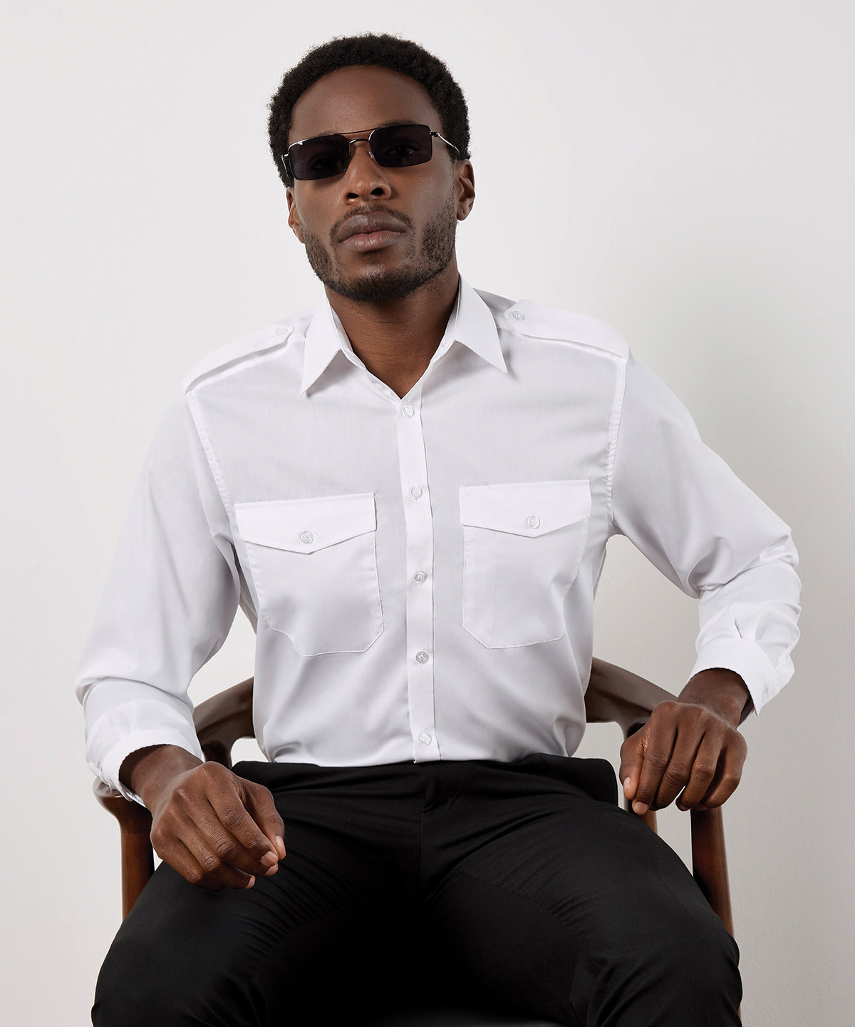 Kustom Kit Pilot shirt long sleeved in White, lifestyle photo