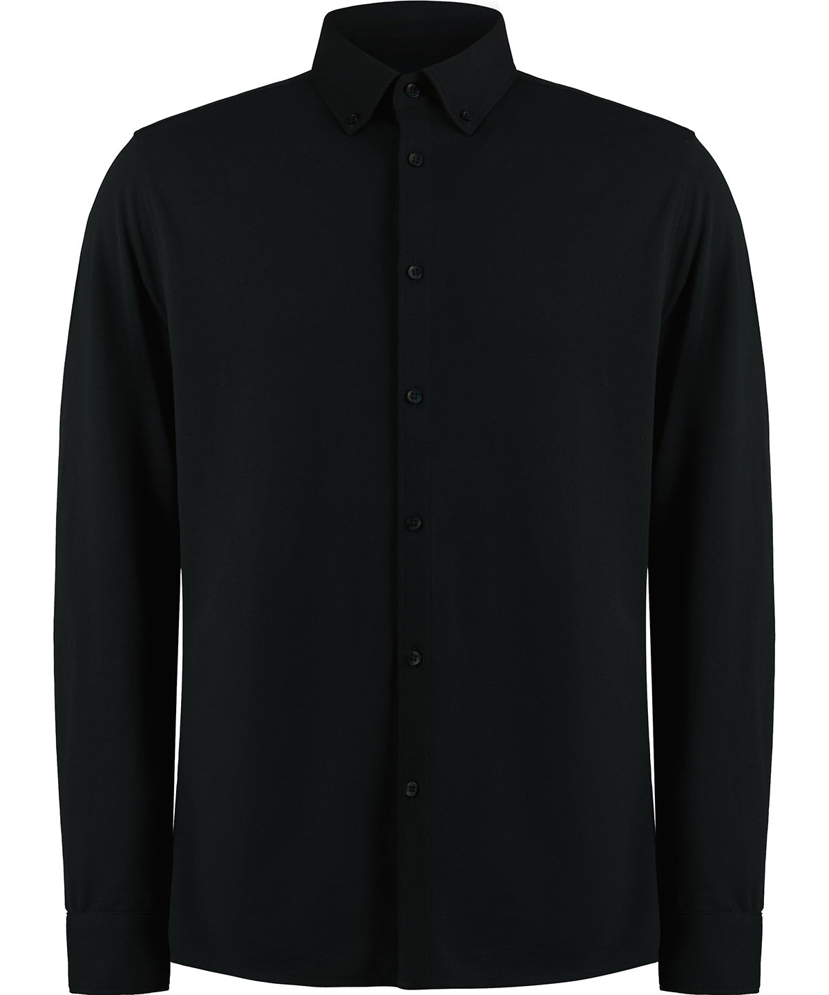 Kustom Kit Long sleeve Superwash 60° piqué shirt (tailored fit) in Black, front view