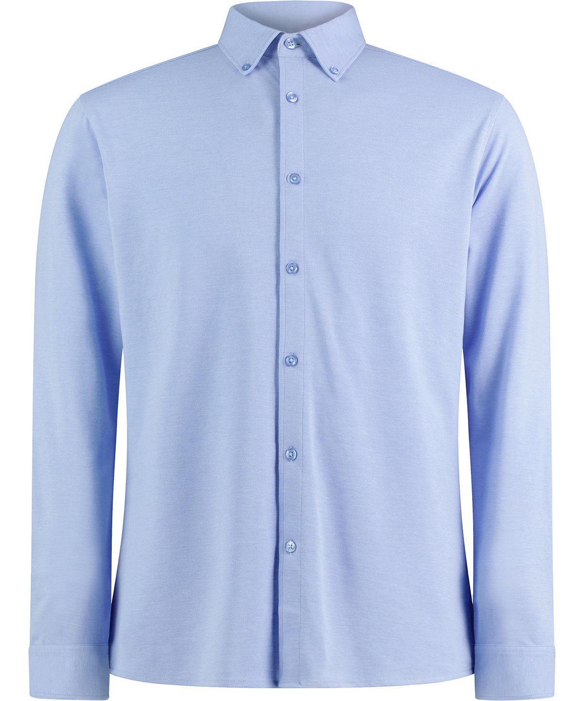 Kustom Kit Long sleeve Superwash 60° piqué shirt (tailored fit) in Light Heather Blue, front view