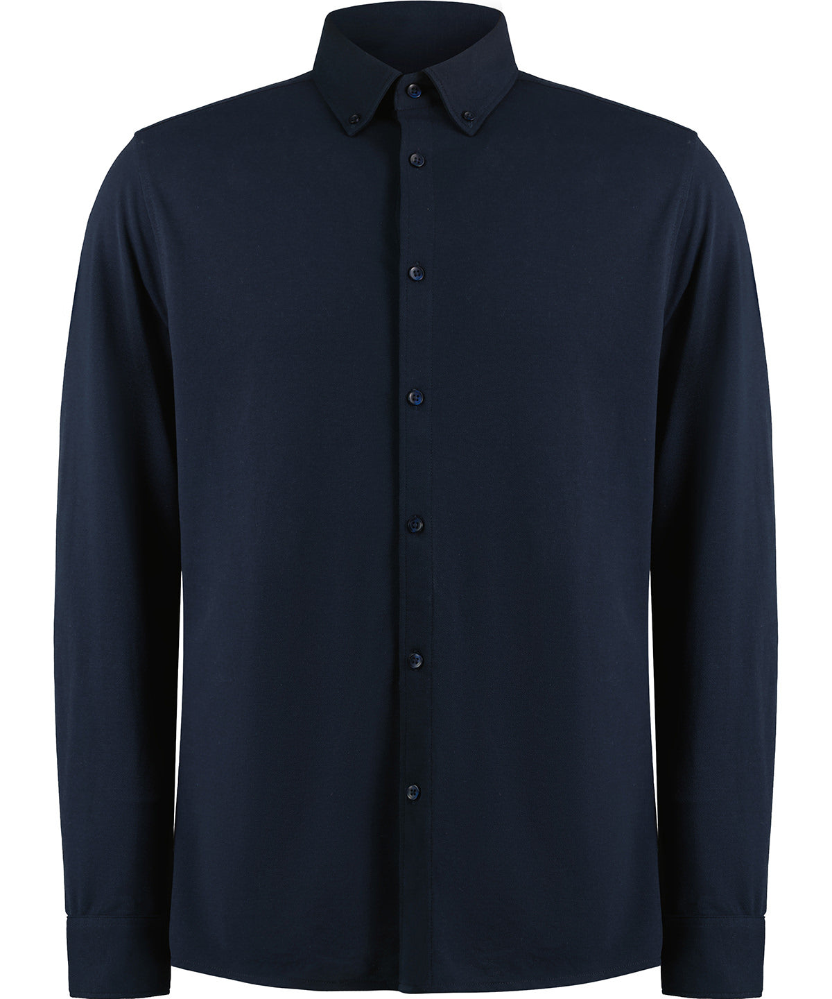 Kustom Kit Long sleeve Superwash 60° piqué shirt (tailored fit) in Navy, front view