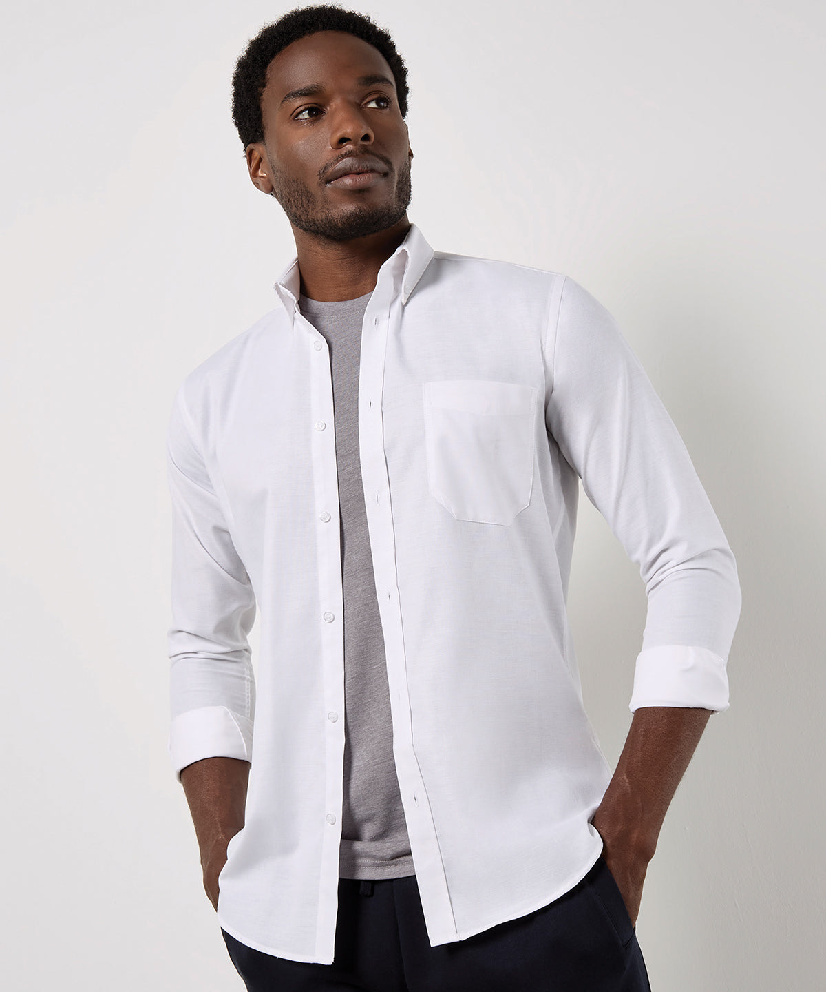 Kustom Kit Slim fit workwear Oxford shirt long-sleeved (slim fit), lifestyle photo