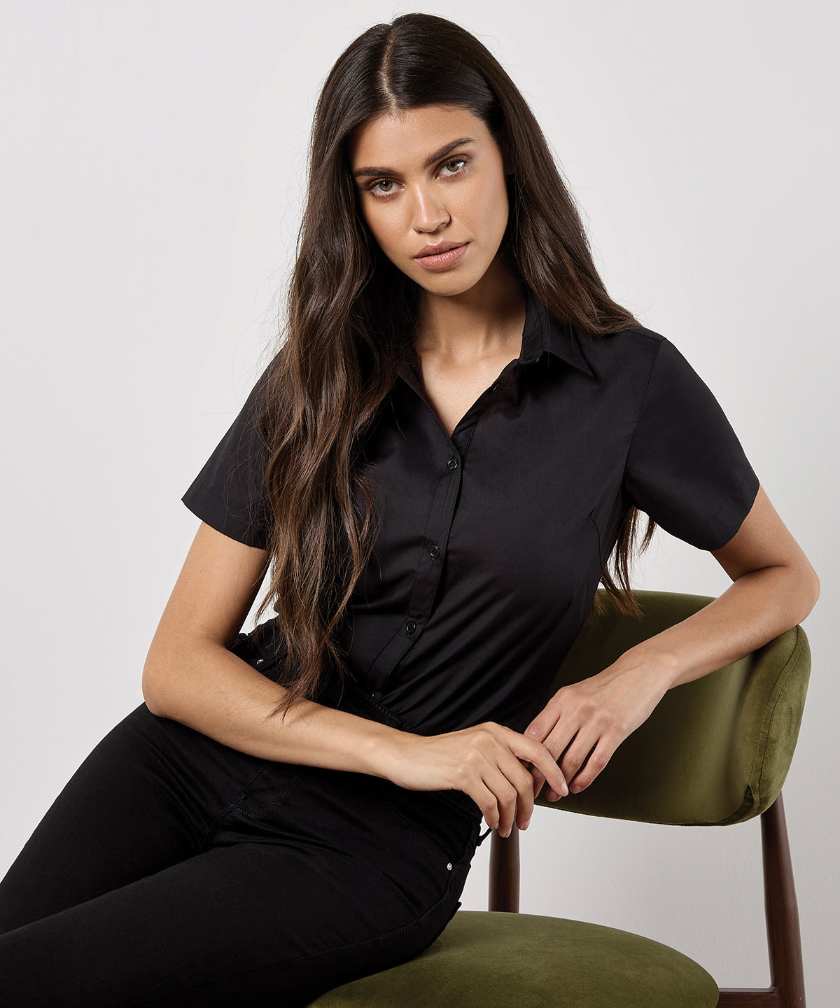 Kustom Kit Women's poplin shirt short sleeve, lifestyle photo