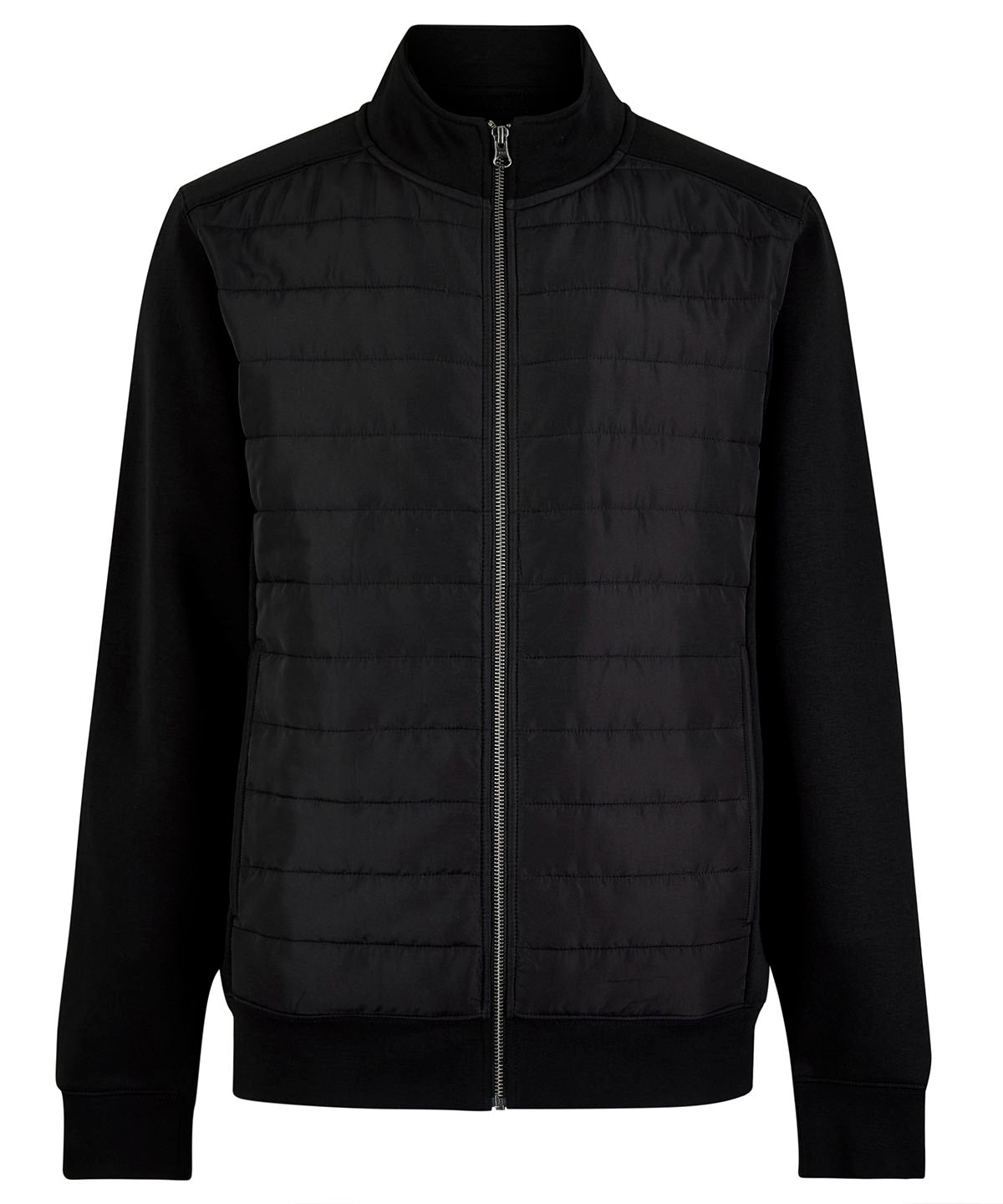 Kustom Kit Regular fit quilted full-zip sweatshirt in Black, front view