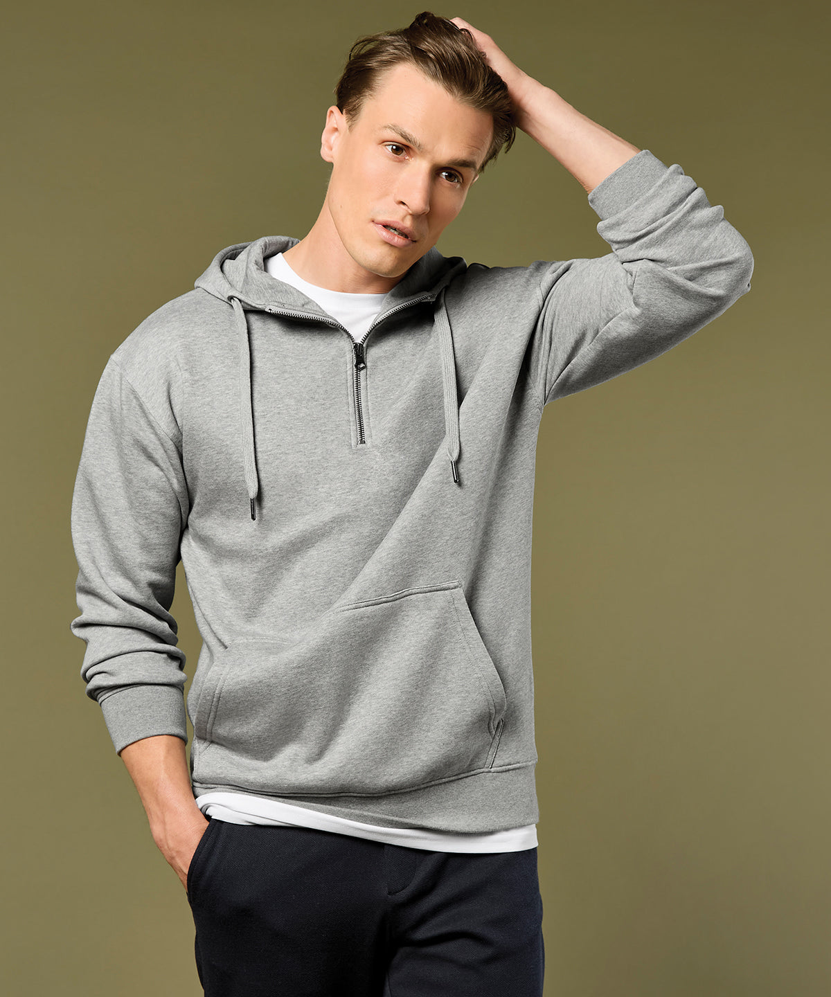 Kustom Kit Regular fit 1/4 zip hoodie, lifestyle photo