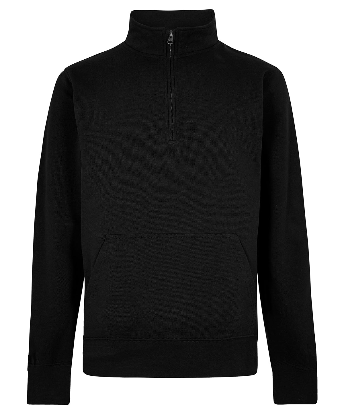 Kustom Kit Regular fit 1/4-zip piqué sweatshirt in Black, front view