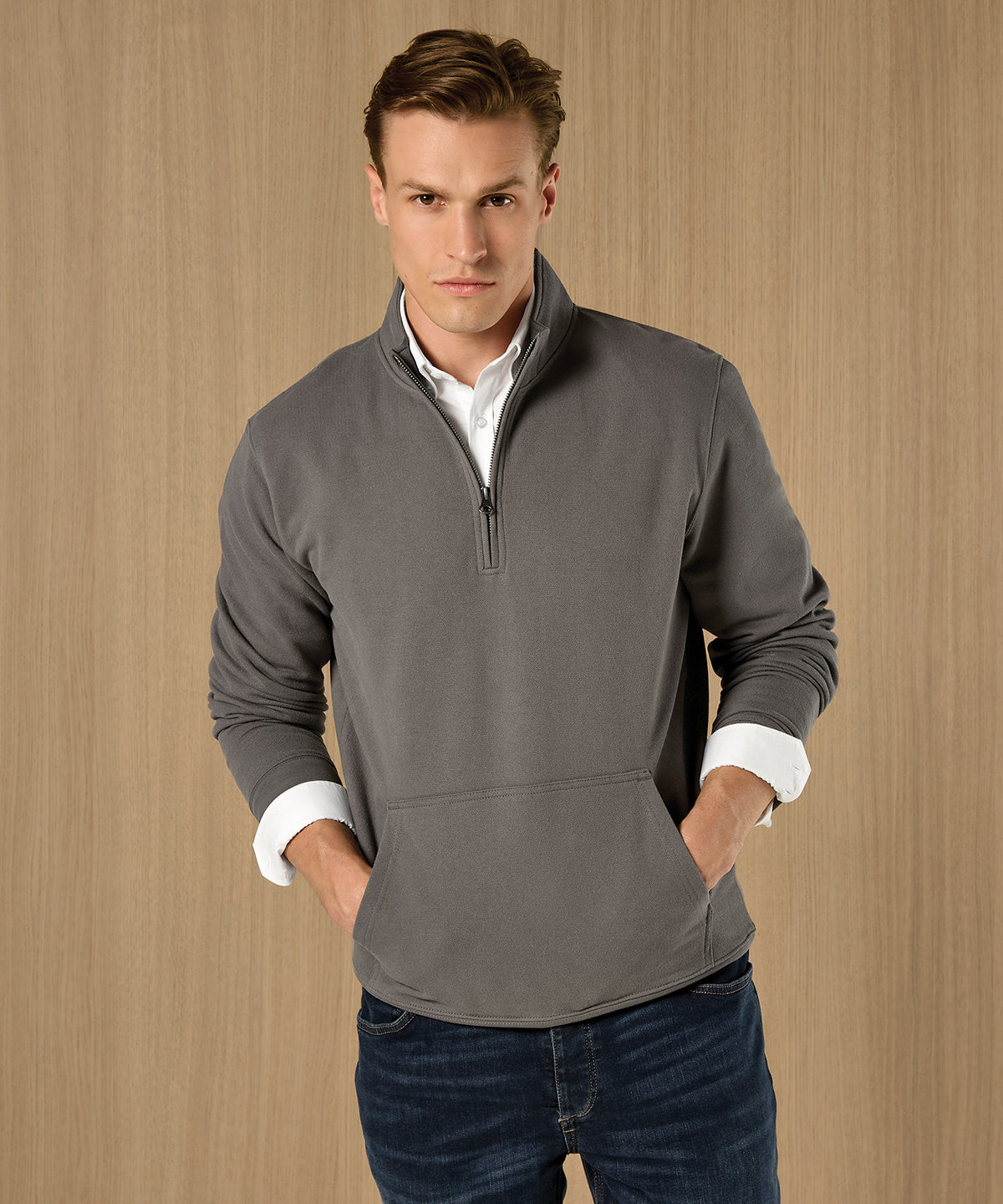Kustom Kit Regular fit 1/4-zip piqué sweatshirt, lifestyle photo