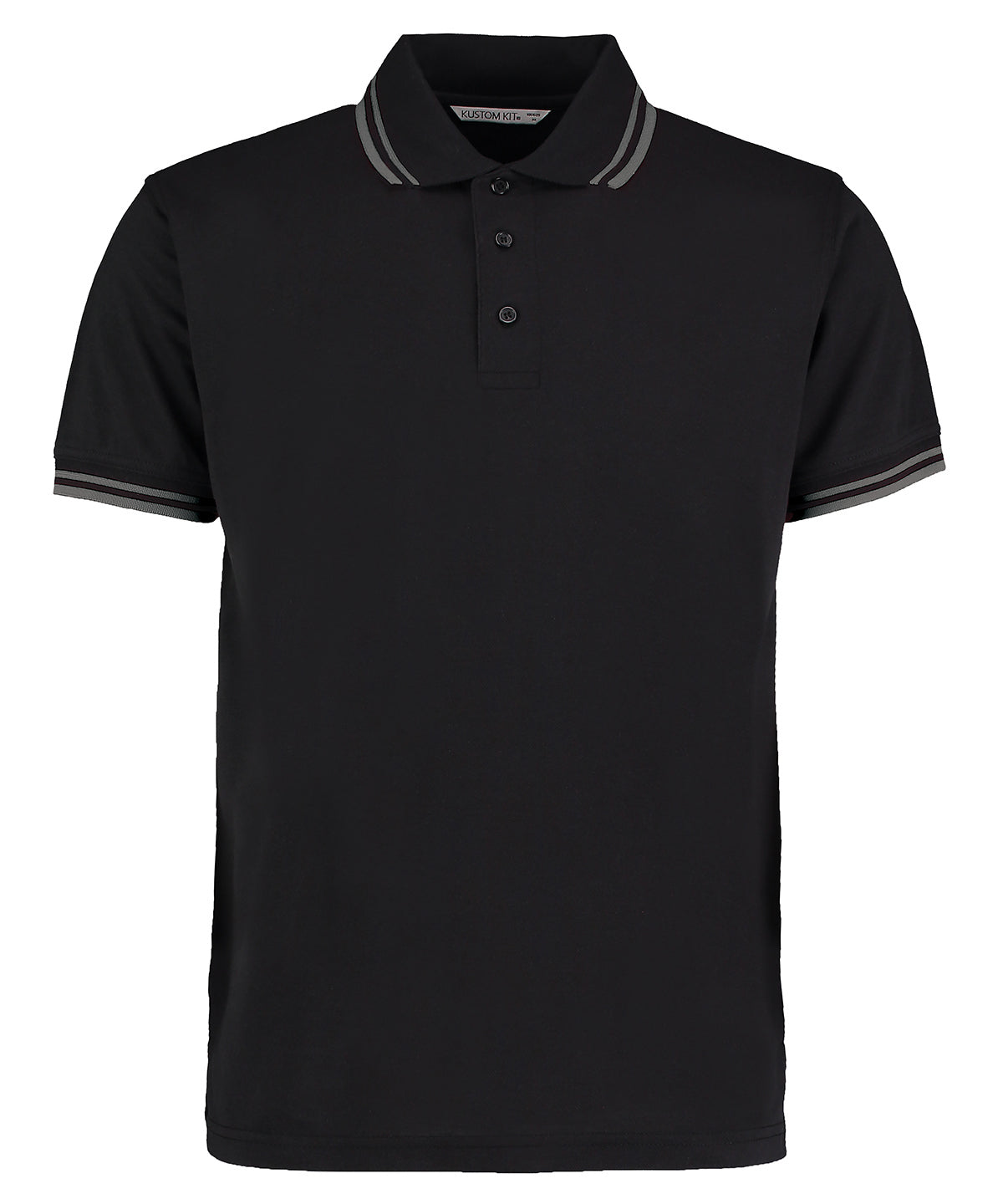 Kustom Kit Tipped collar polo (classic fit) in Black/Charcoal, front view