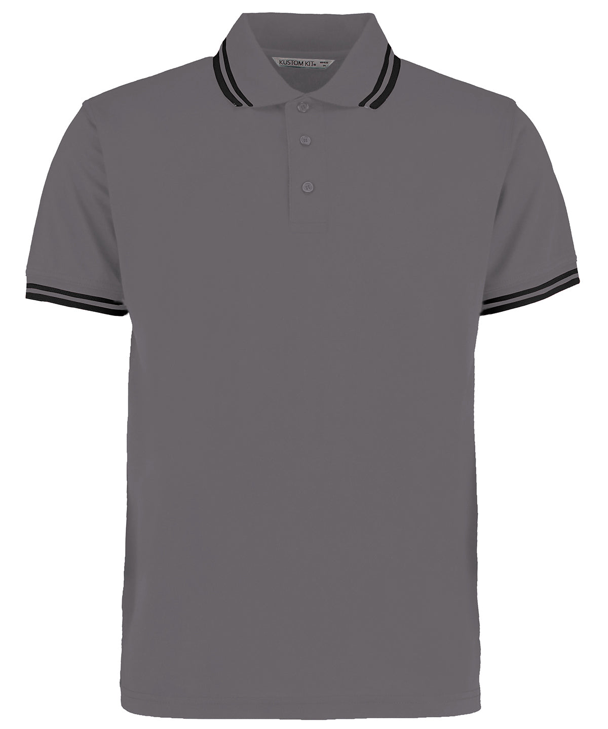 Kustom Kit Tipped collar polo (classic fit) in Charcoal/Black, front view