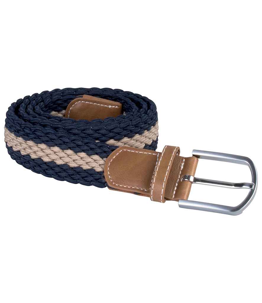 K-Up Braided Elasticated Belt in Navy/Beige, front view