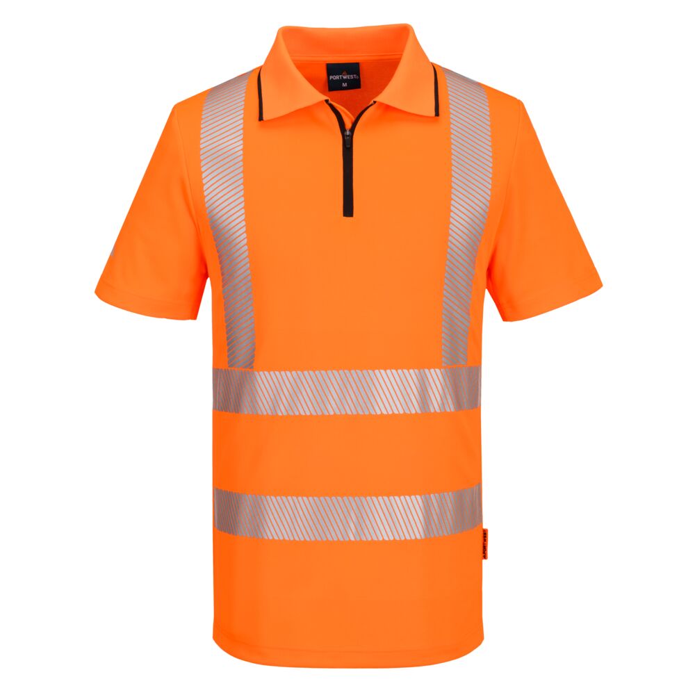 Portwest KX3 Sport Hi-Vis Zip Polo Shirt S/S in Orange, main product image