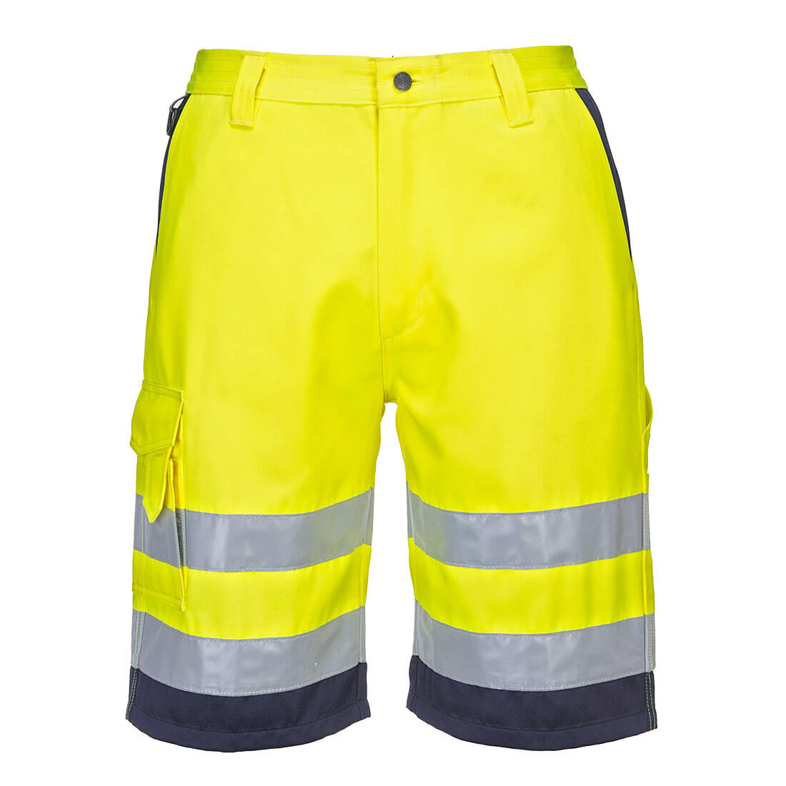 Portwest Hi-Vis Lightweight Polycotton Shorts in Yellow/Navy, image 2