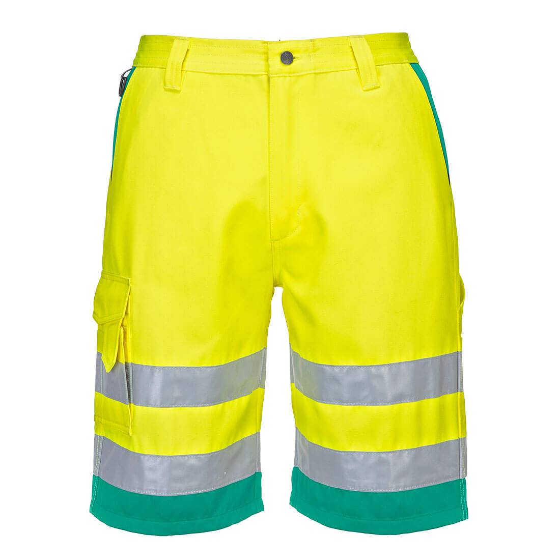 Portwest Hi-Vis Lightweight Polycotton Shorts in Yellow/Teal, image 3
