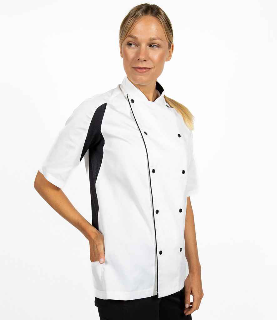 Le Chef Short Sleeve Executive Jacket in White/Black, back view