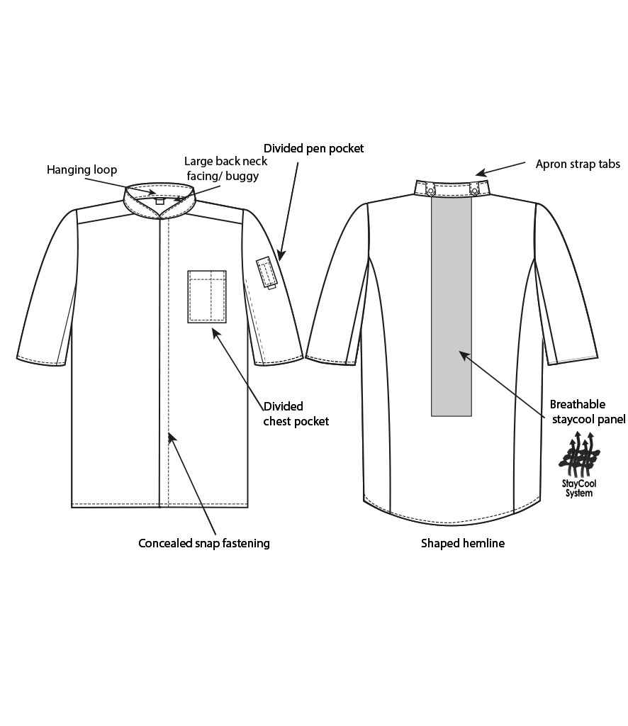 Le Chef StayCool Prep Jacket in White/Black, back view