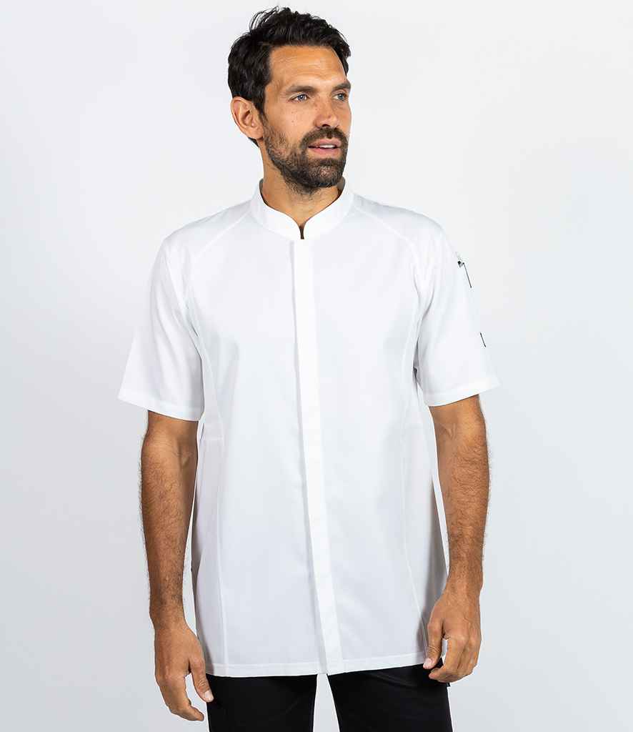 Le Chef Staycool Tencel/Polyester Short Sleeve Jacket in White, front view