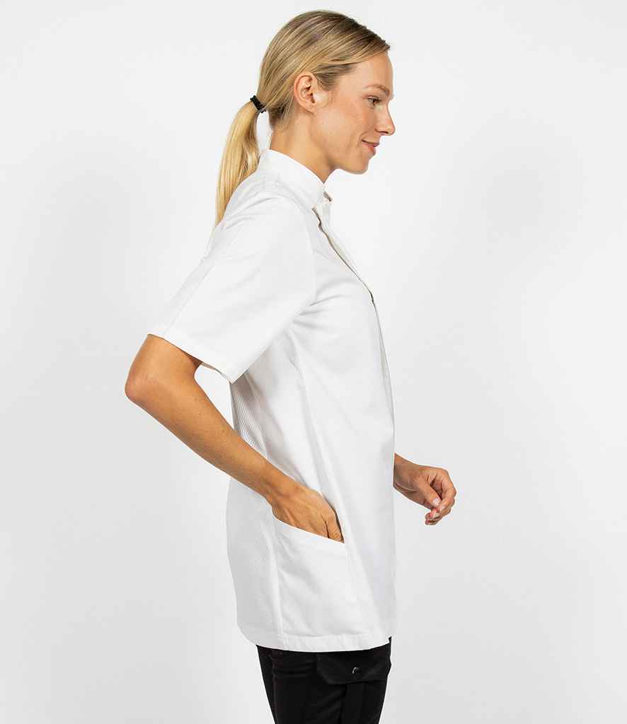 Le Chef Staycool Tencel/Polyester Short Sleeve Tunic in White, front view