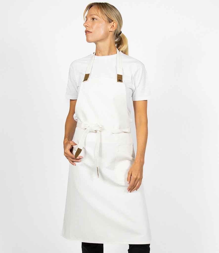 Le Chef Canvas Apron with Leather Tabs in Natural/Tan, front view