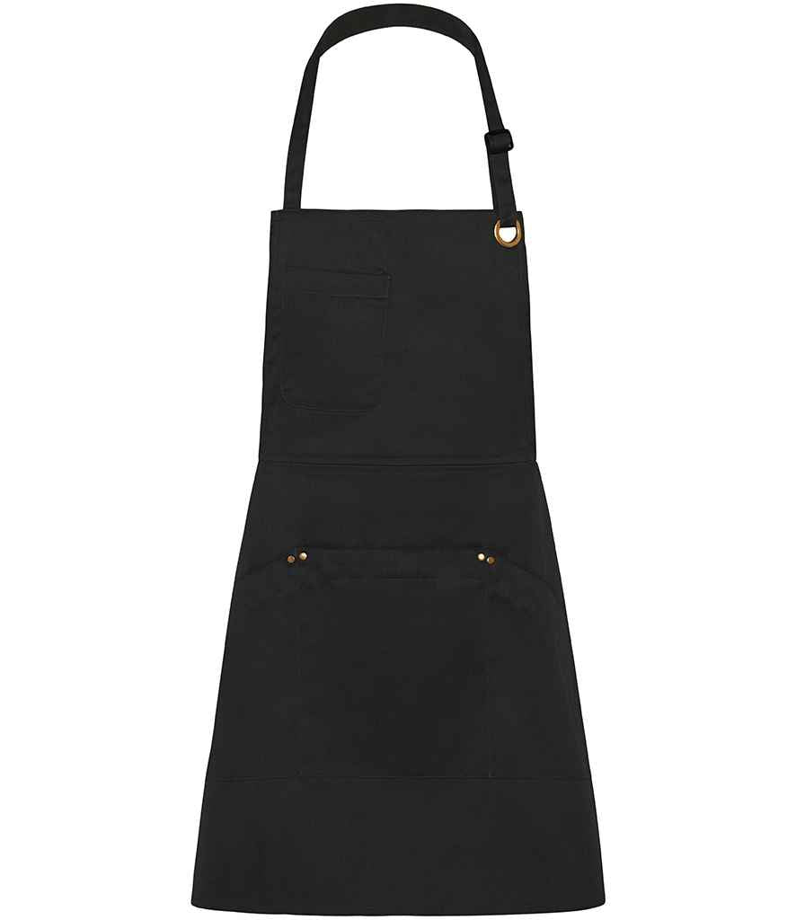 Le Chef Utility Bib Apron in Black, front view