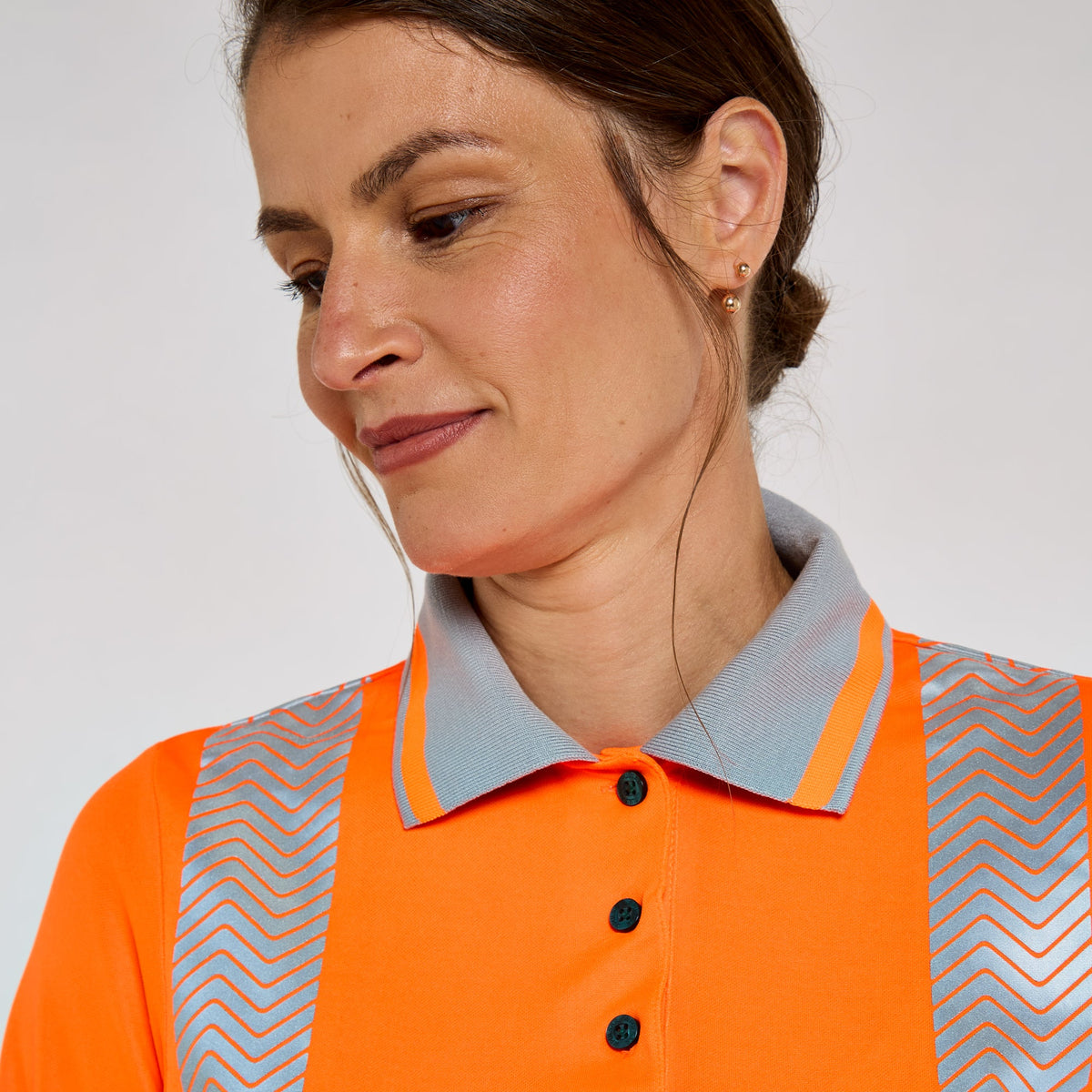 Pulsar Women's Long Sleeve Polo Shirt Orange - Bamboo Content, image 2