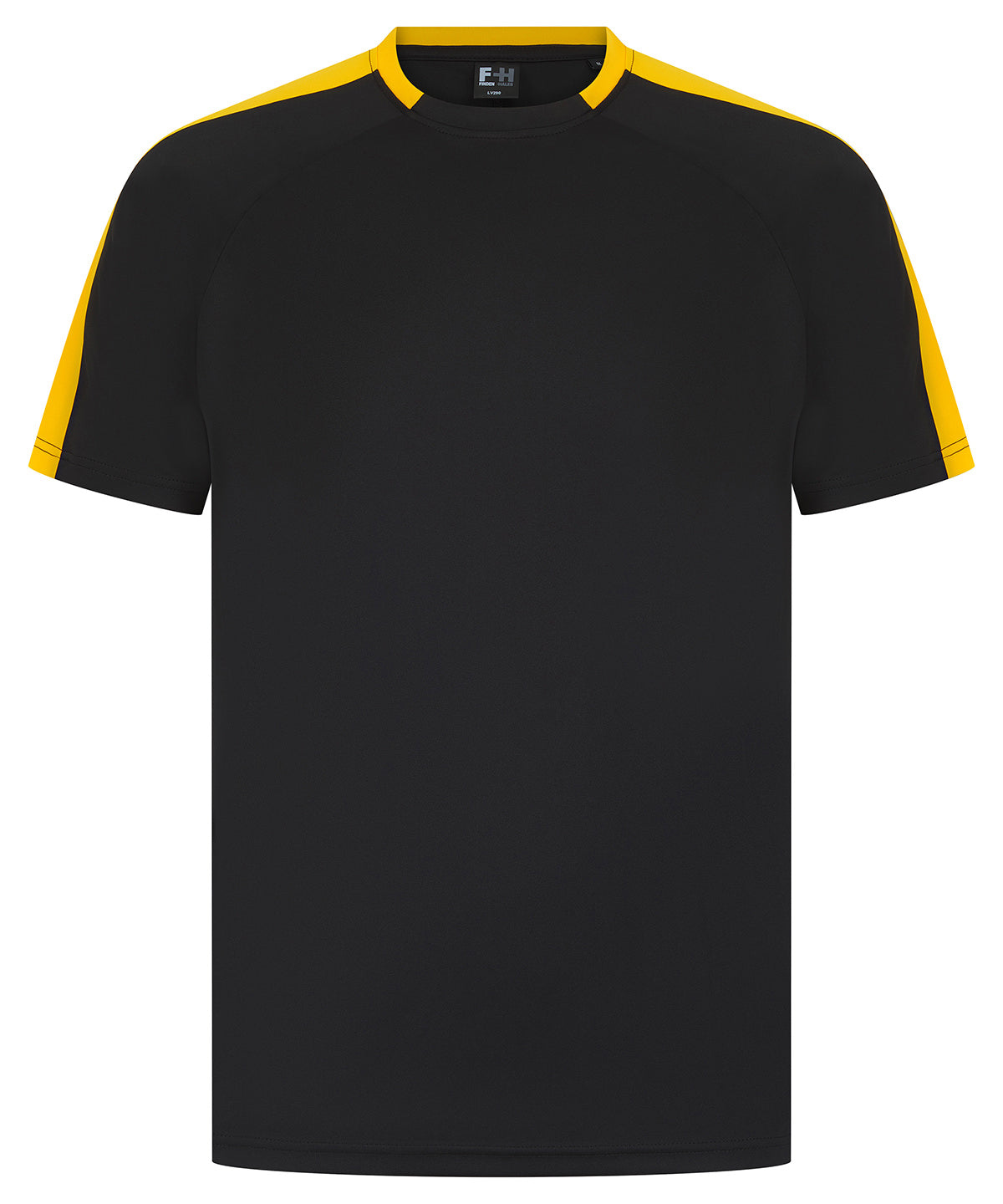 Finden & Hales Unisex team t-shirt in Black/Gold, front view
