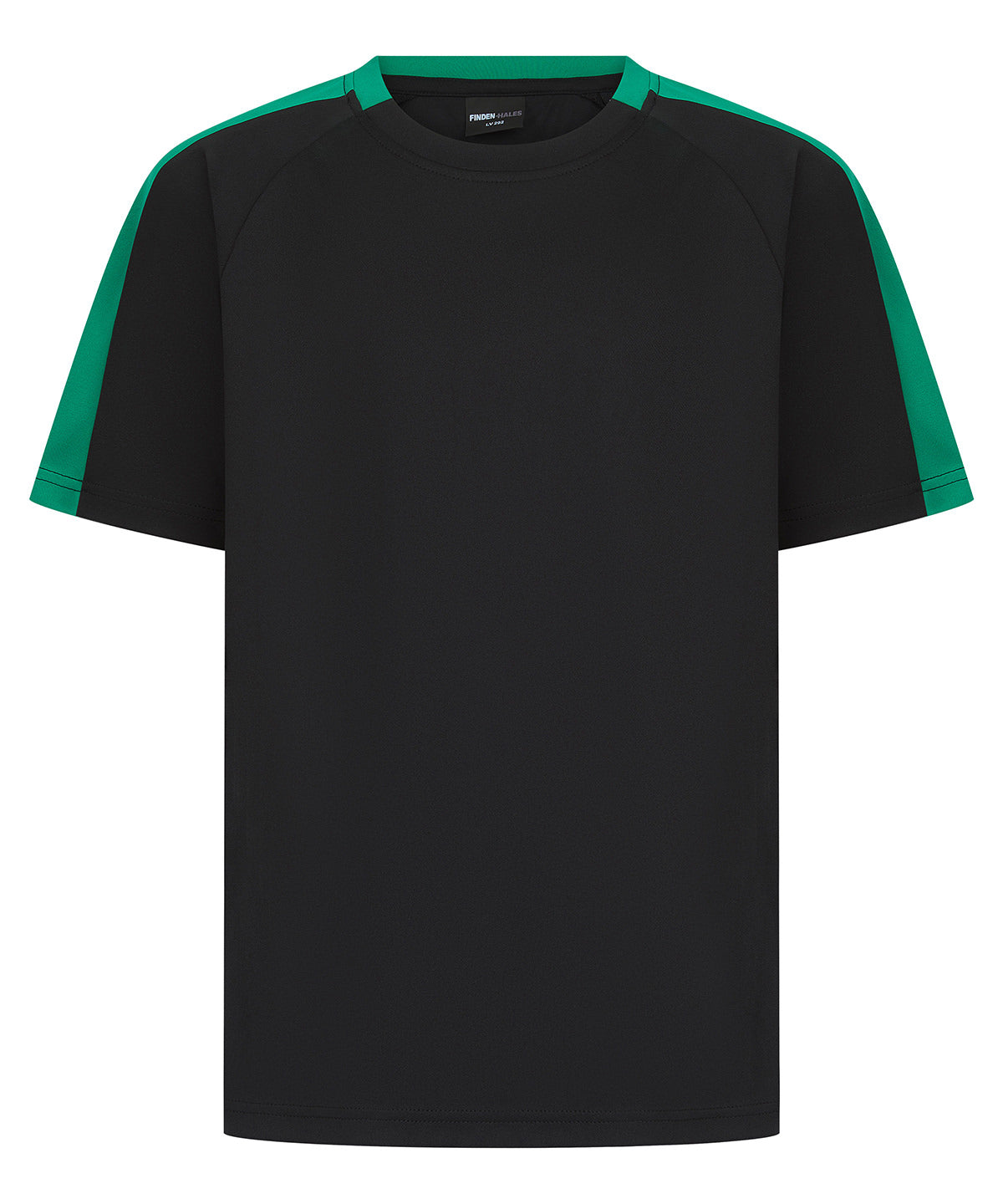 Finden & Hales Kids team t-shirt in Black/Emerald, front view