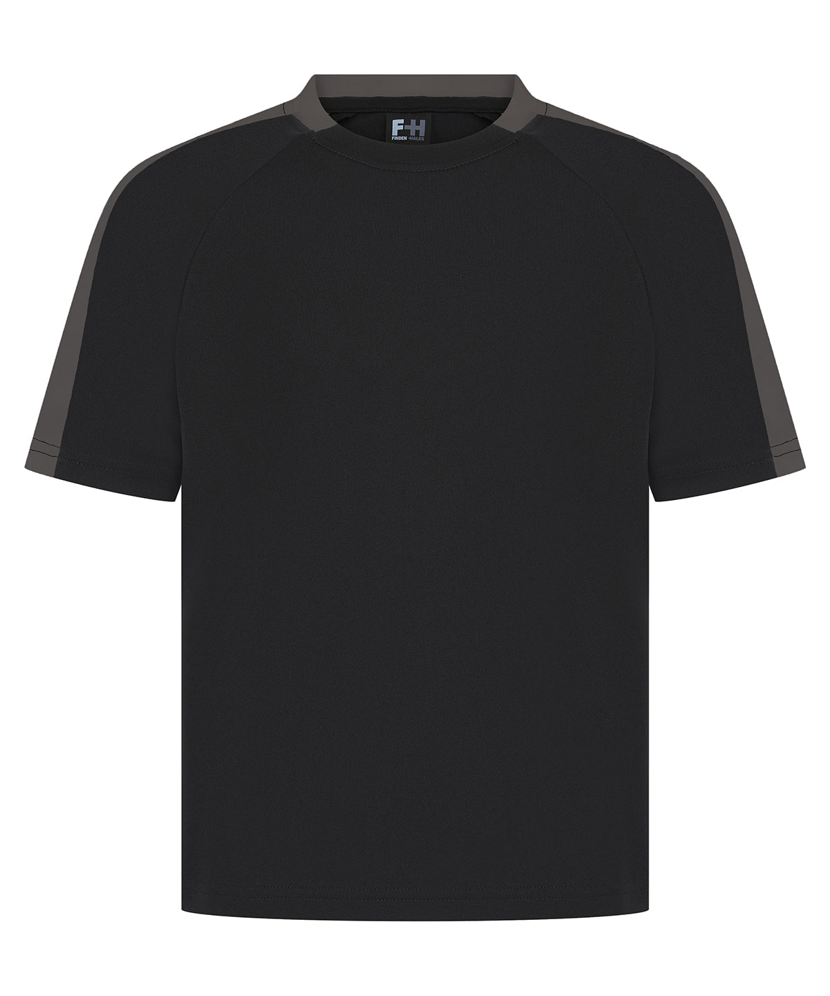 Finden & Hales Kids team t-shirt in Black/Gunmetal, front view