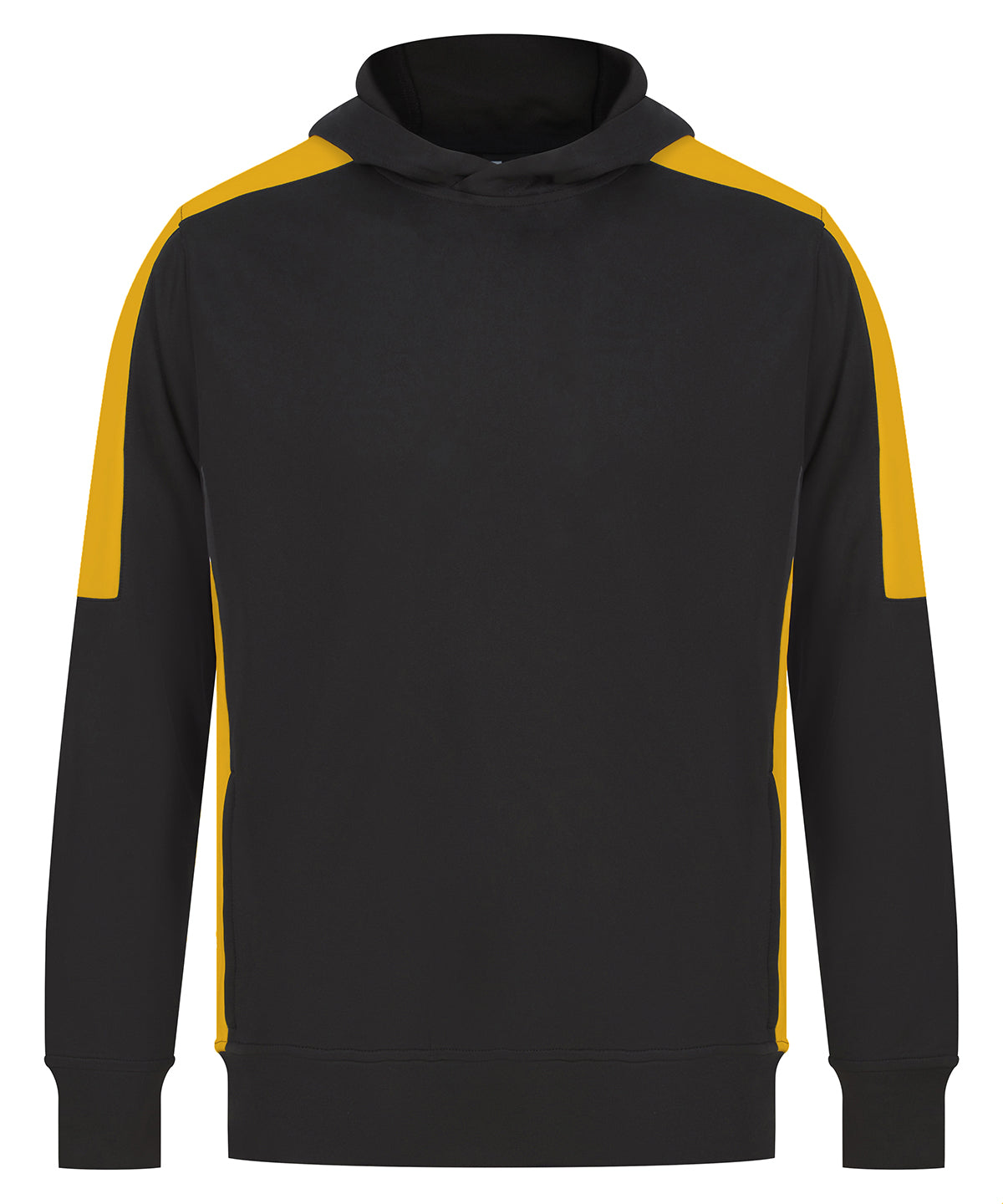 Finden & Hales Adults’ team hoodie in Black/Gold, front view