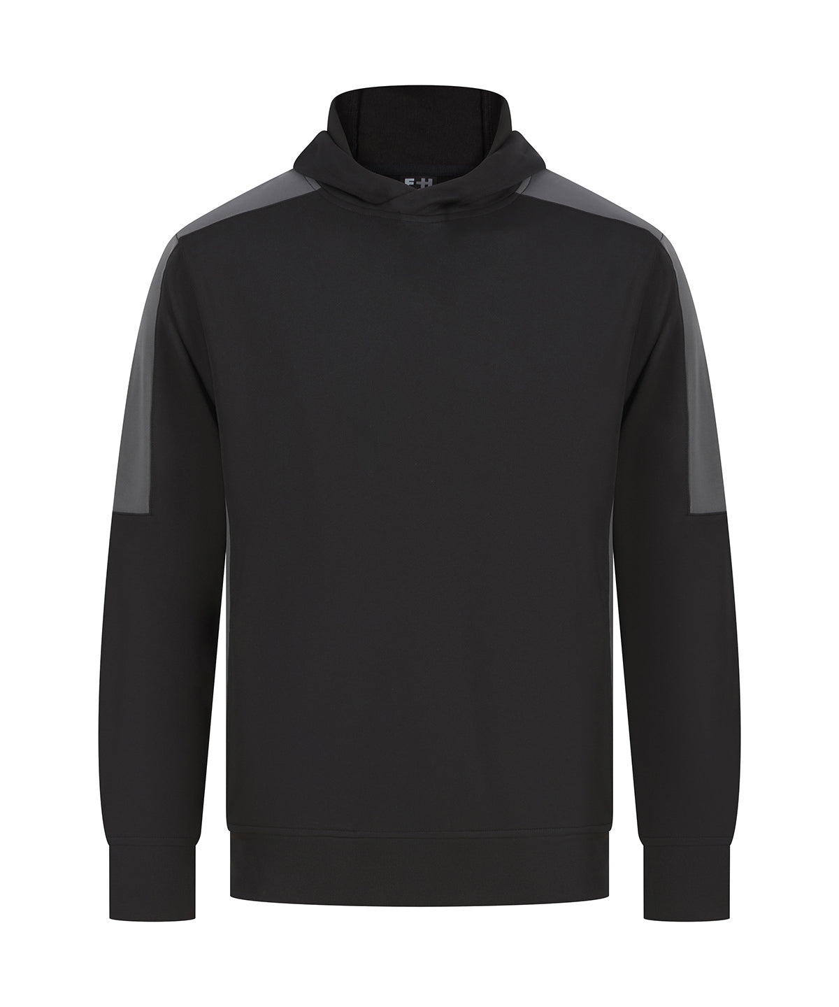 Finden & Hales Adults’ team hoodie in Black/Gunmetal Grey, front view