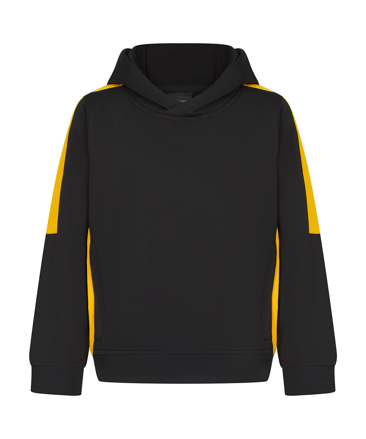 Finden & Hales Kids' team hoodie in Black/Gold, front view