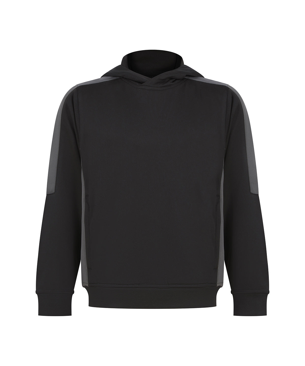 Finden & Hales Kids' team hoodie in Black/Gunmetal Grey, front view