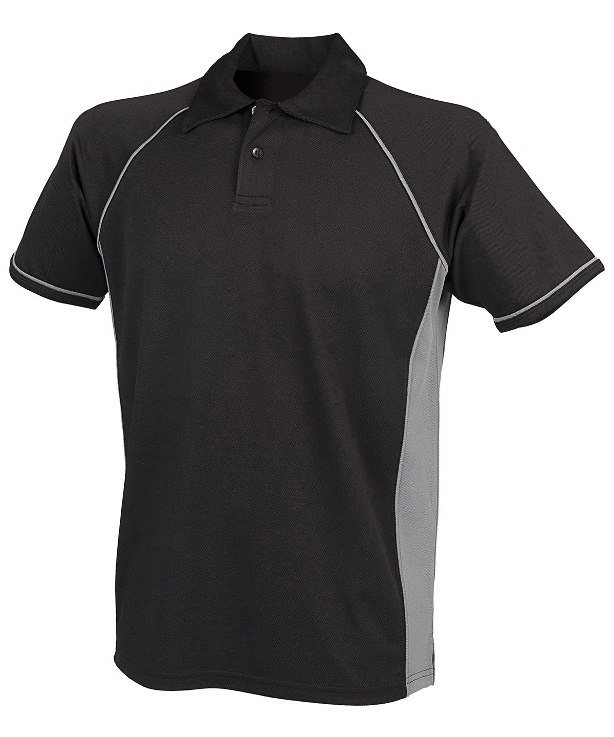 Finden & Hales Piped performance polo in Black/Gunmetal Grey†, front view