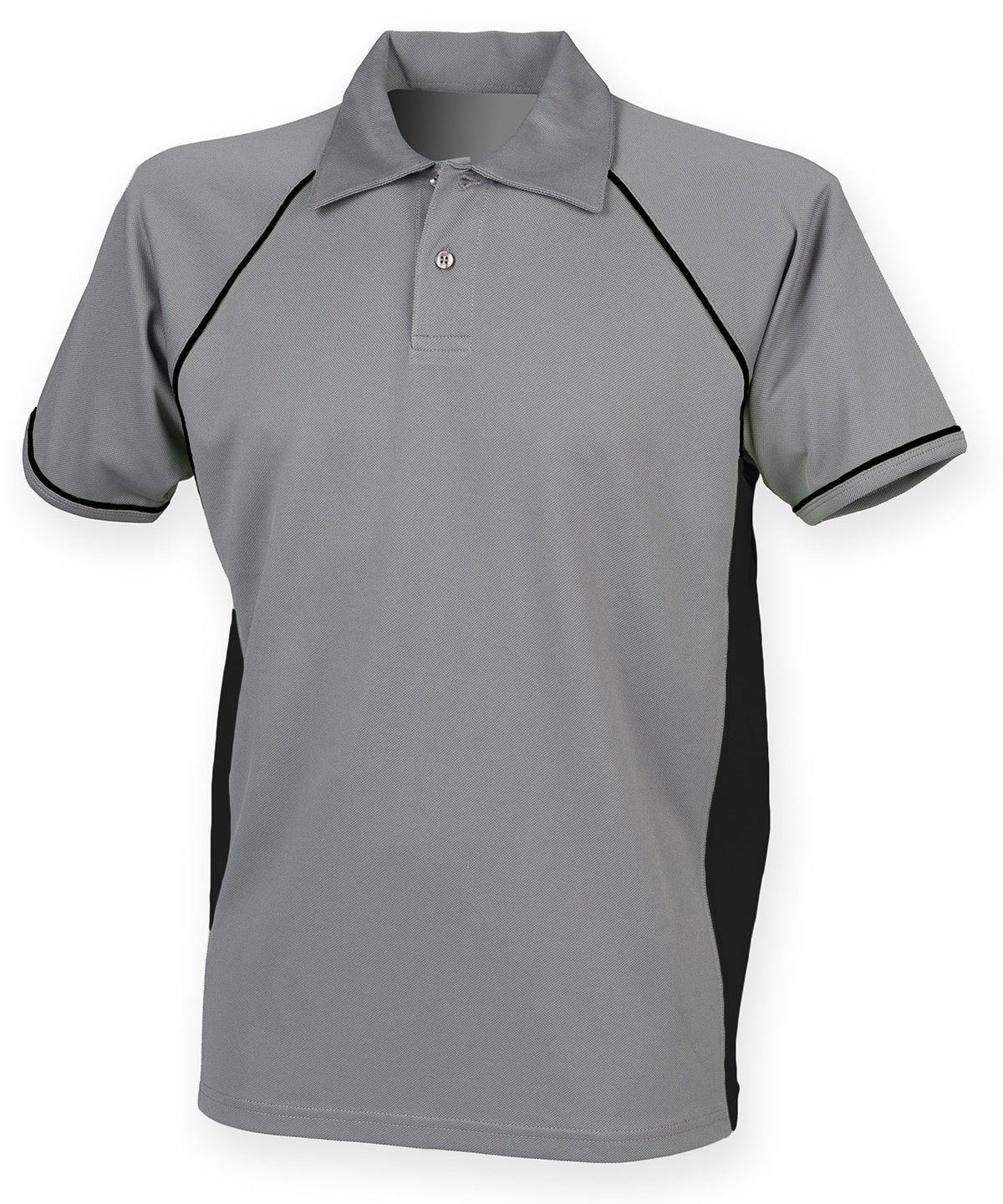 Finden & Hales Piped performance polo in Gunmetal Grey/Black/Black, front view