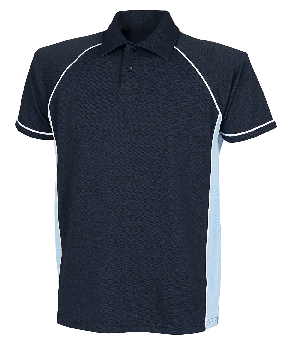 Finden & Hales Piped performance polo in Navy_Sky_White, front view