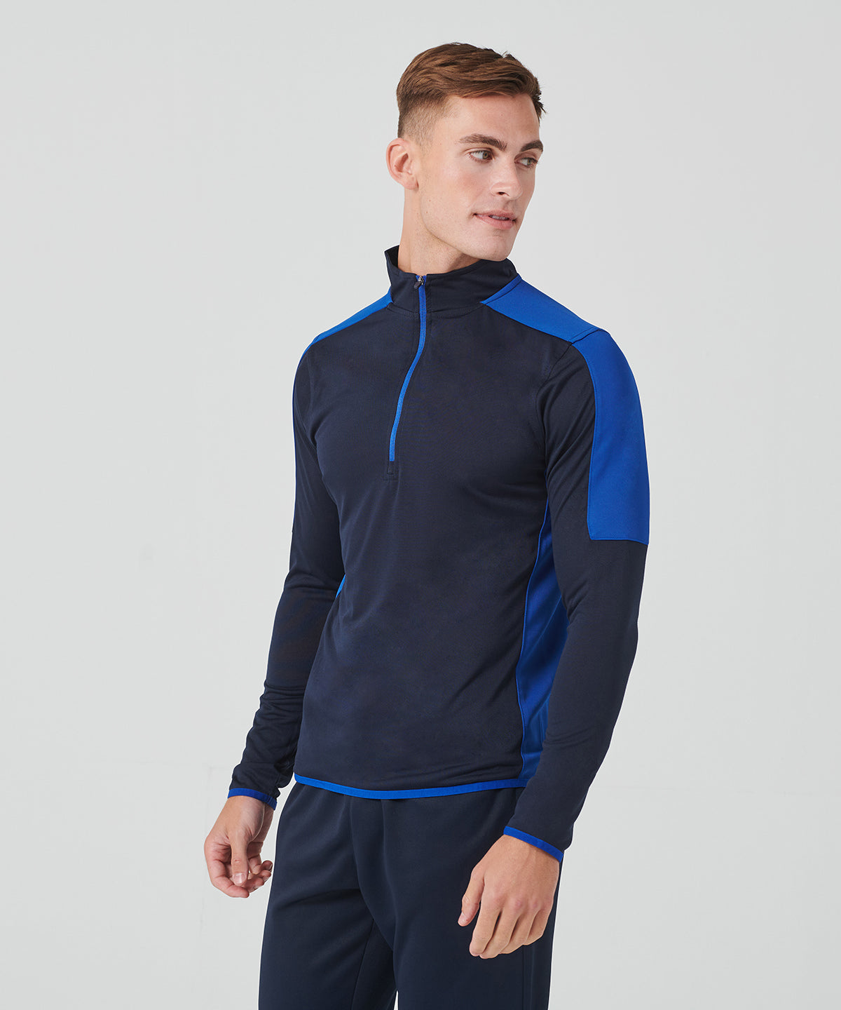 Finden & Hales ¼ zip mid-layer with contrast panelling, lifestyle photo