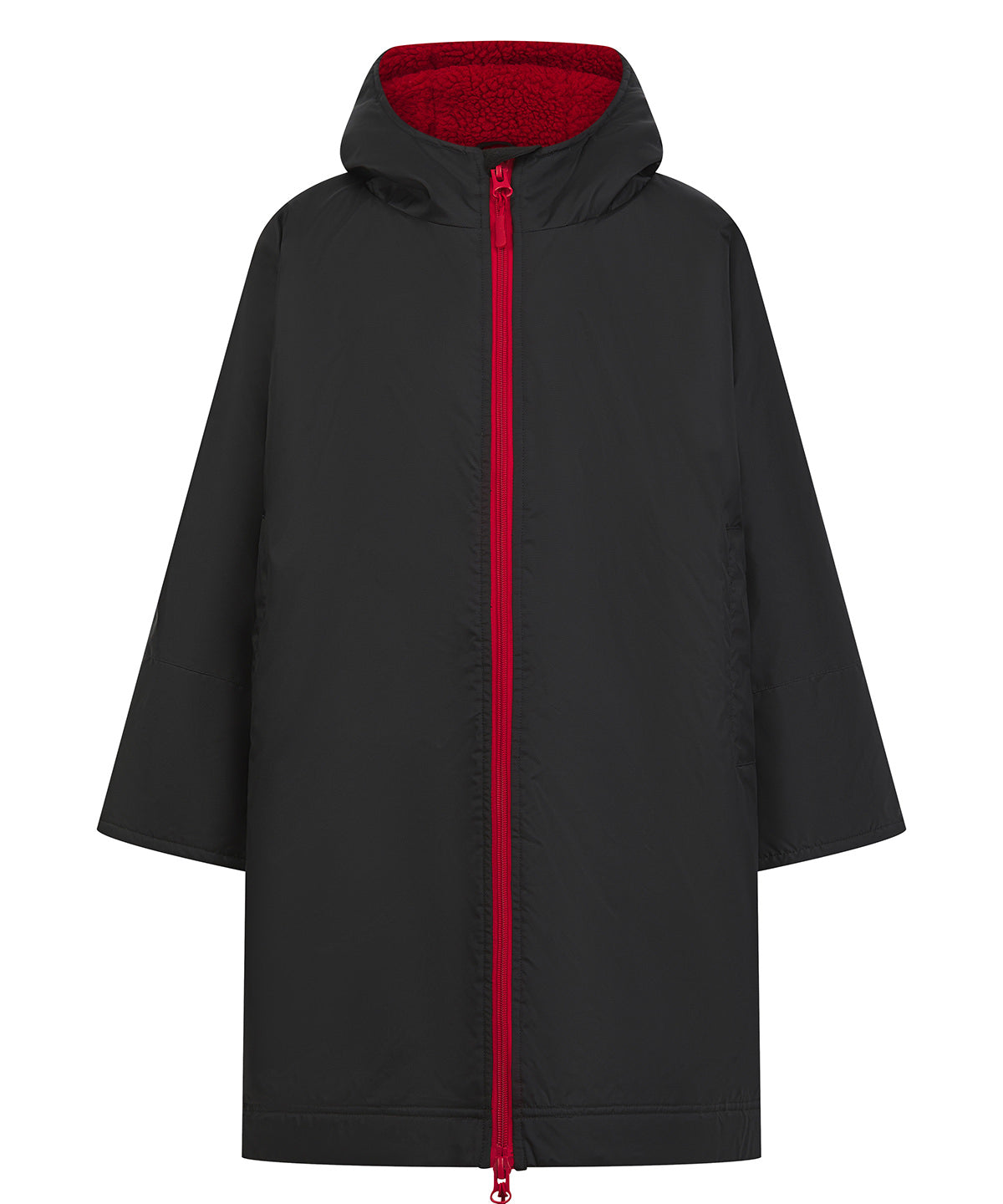 Finden & Hales Kids all-weather robe in Black/Red, front view