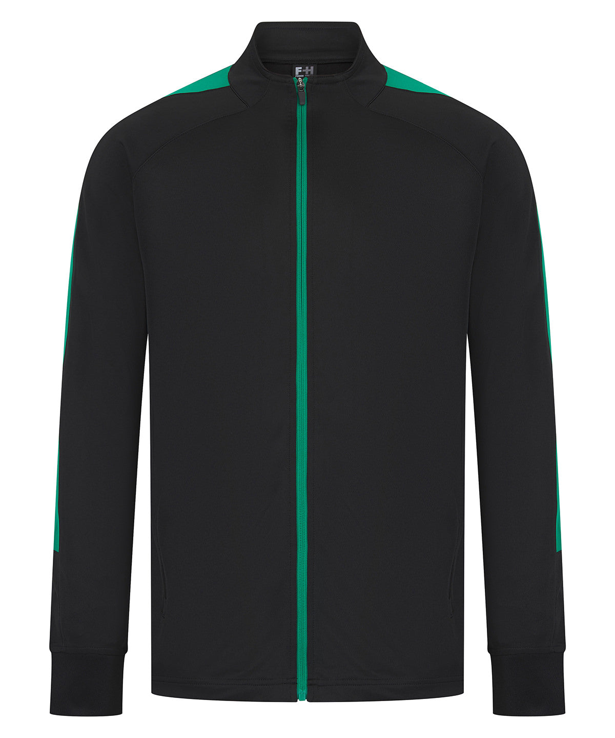 Finden & Hales Knitted tracksuit top in Black/Emerald, front view