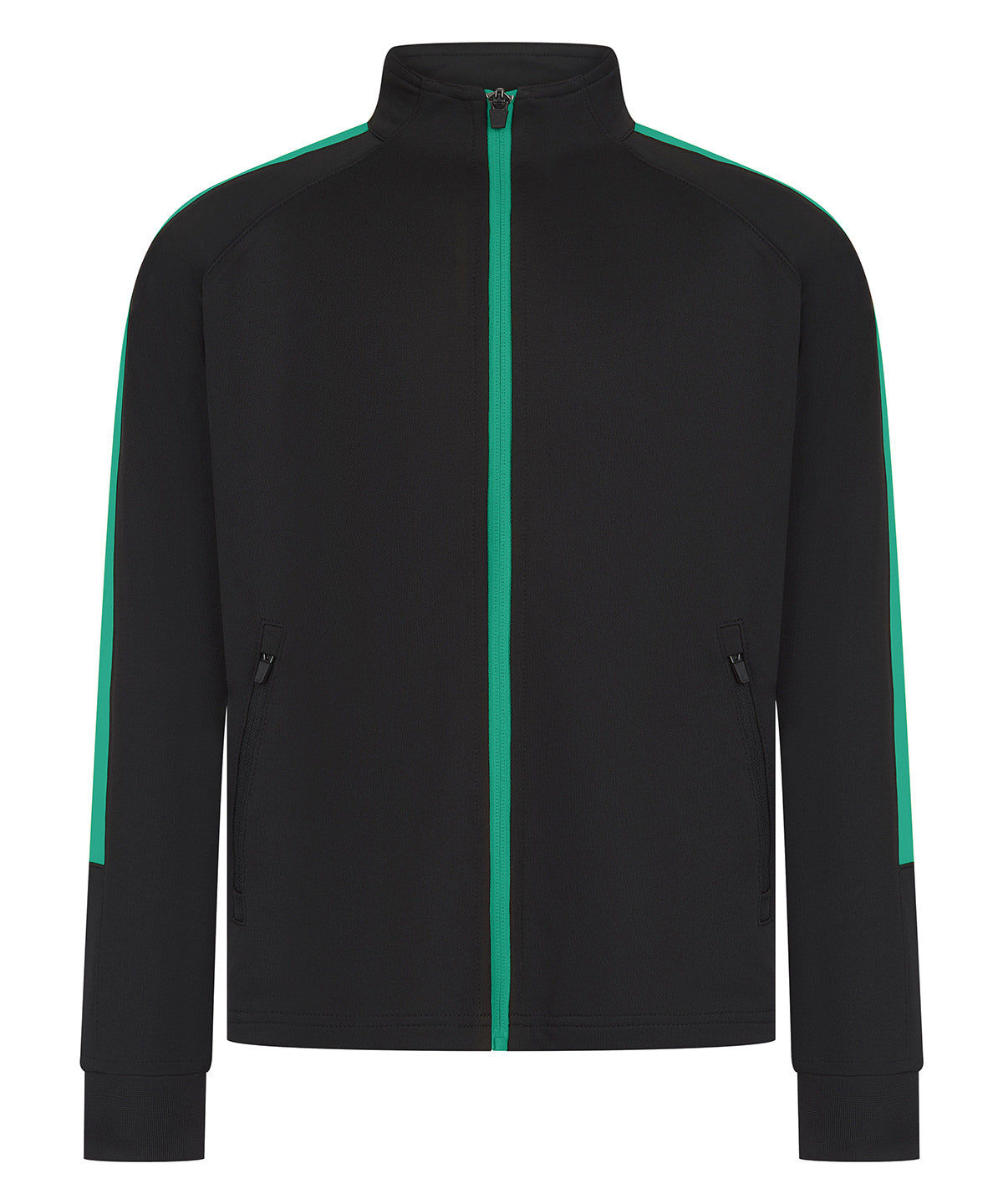 Finden & Hales Kids knitted tracksuit top in Black/Emerald, front view