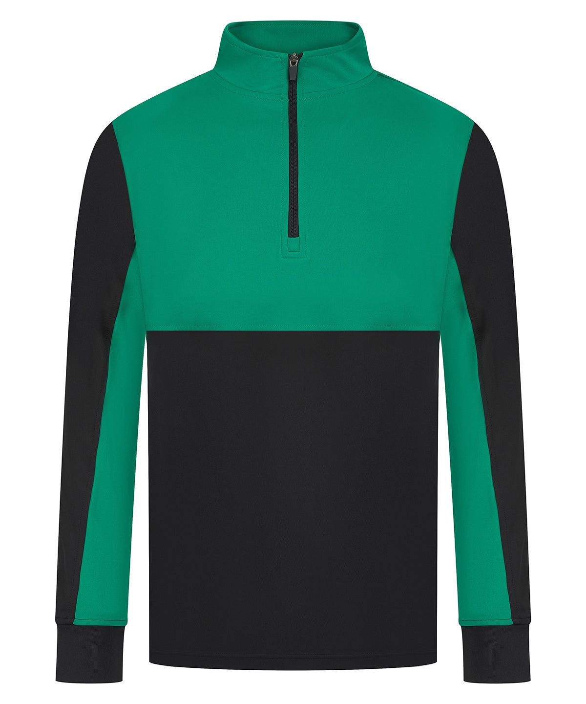 Finden & Hales ¼-Tracksuit top in Black/Emerald, front view