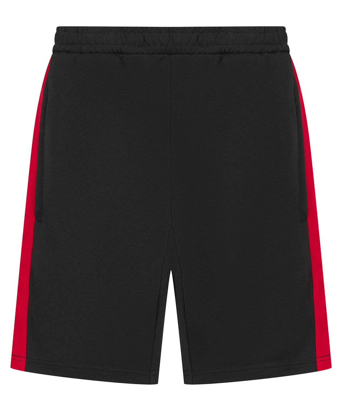 Finden & Hales Kids knitted shorts with zip pockets in Black/Red, front view