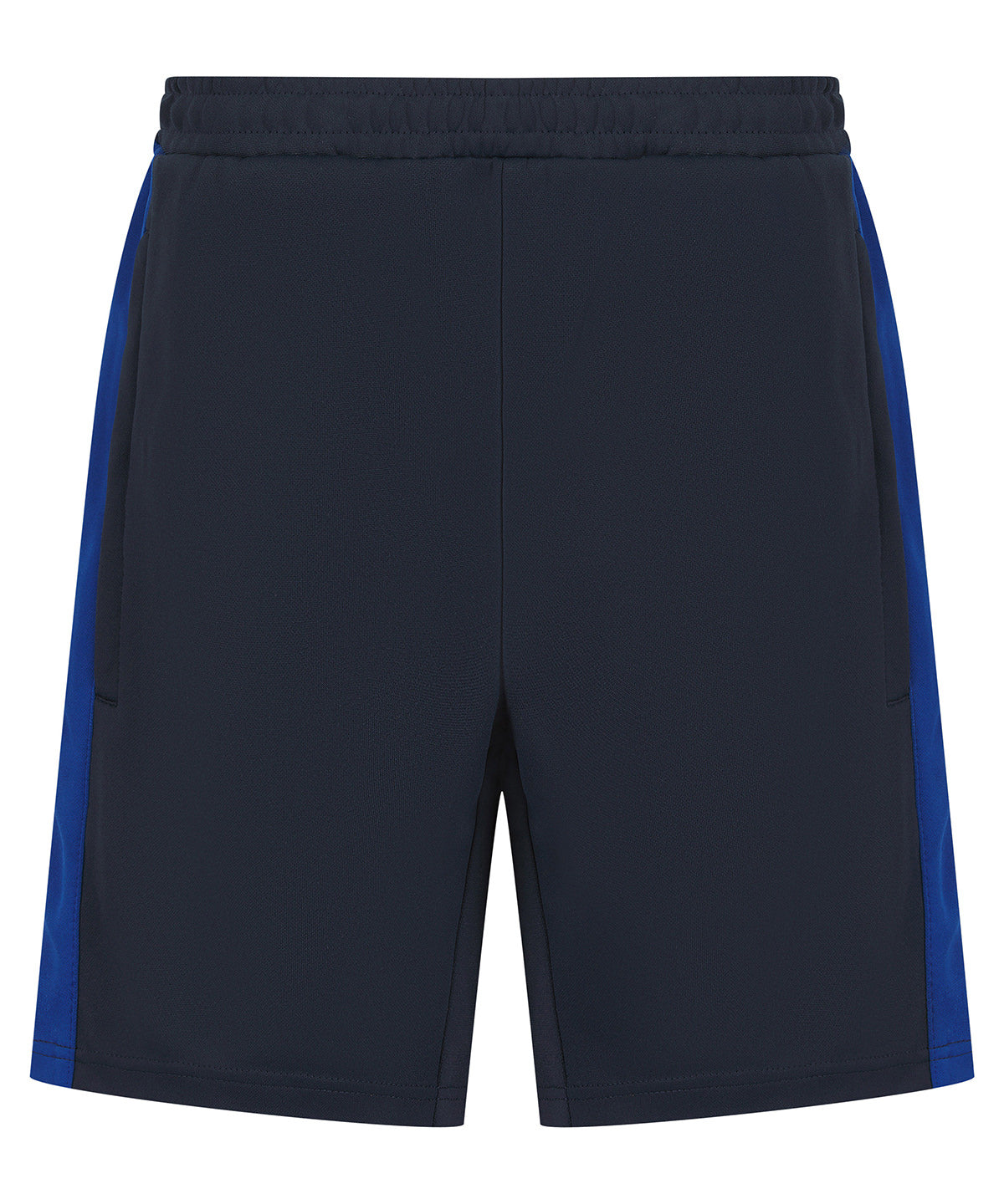 Finden & Hales Kids knitted shorts with zip pockets in Navy/Royal, front view