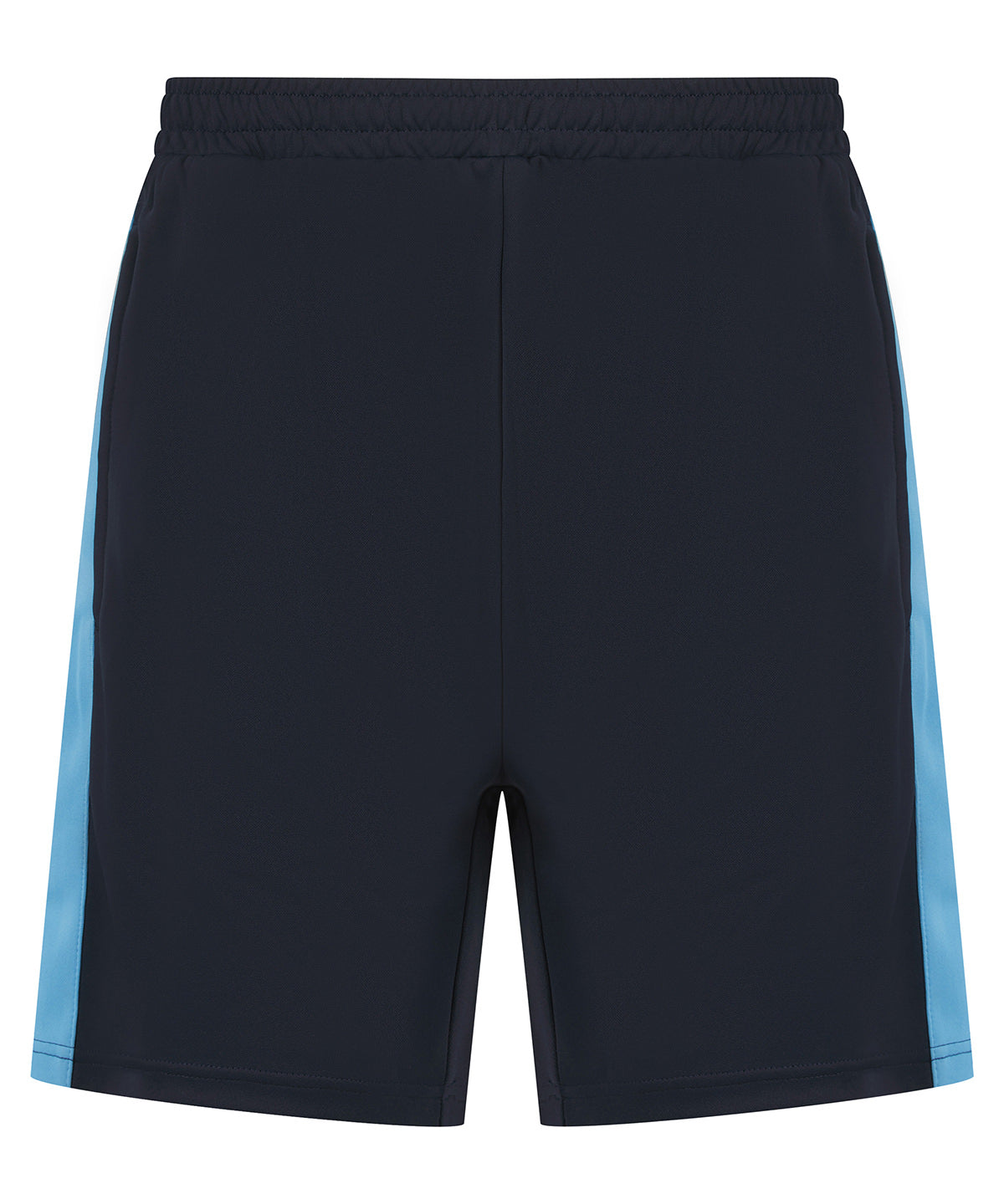 Finden & Hales Kids knitted shorts with zip pockets in Navy/Sky, front view