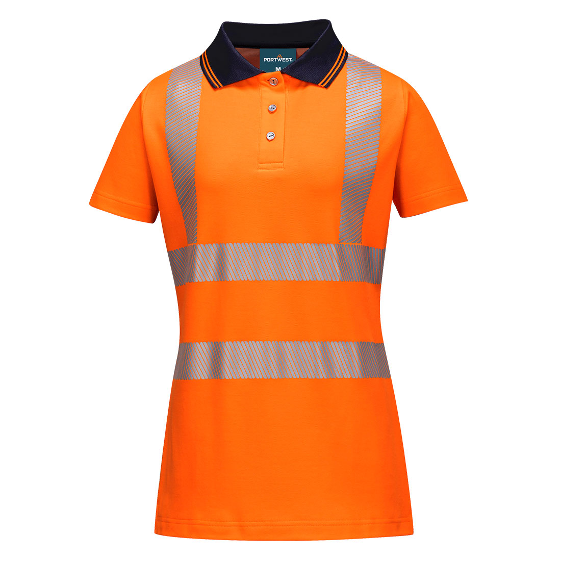 Portwest Hi-Vis Women's Cotton Comfort Pro Polo Shirt S/S in Orange/Black, main product image