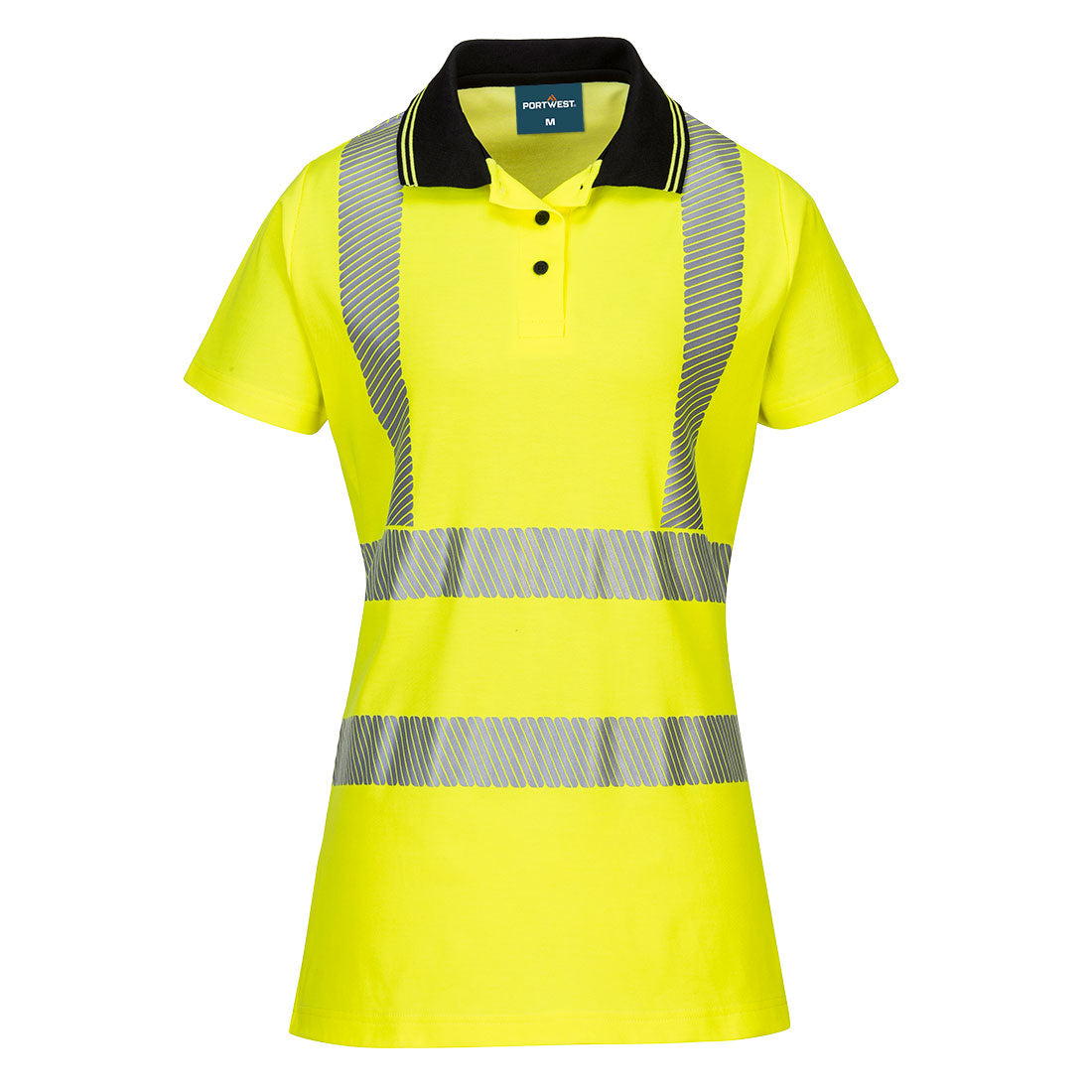 Portwest Hi-Vis Women's Cotton Comfort Pro Polo Shirt S/S in Yellow/Black, image 2