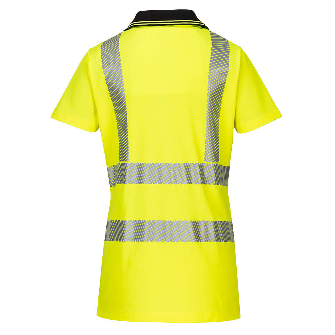 Portwest LW72 Hi-Vis Women's Cotton Comfort Pro Polo Shirt S/S in Yellow/Black, back view