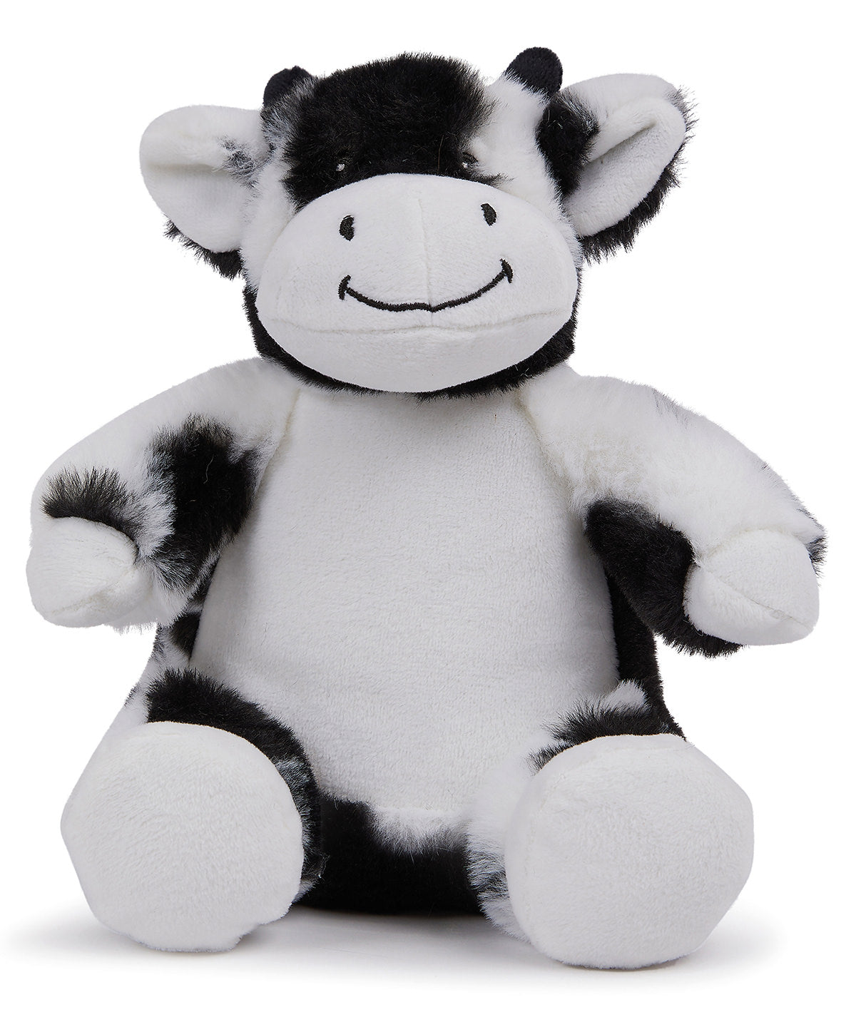 Mumbles Printme mini teddy in Black/White Cow, front view