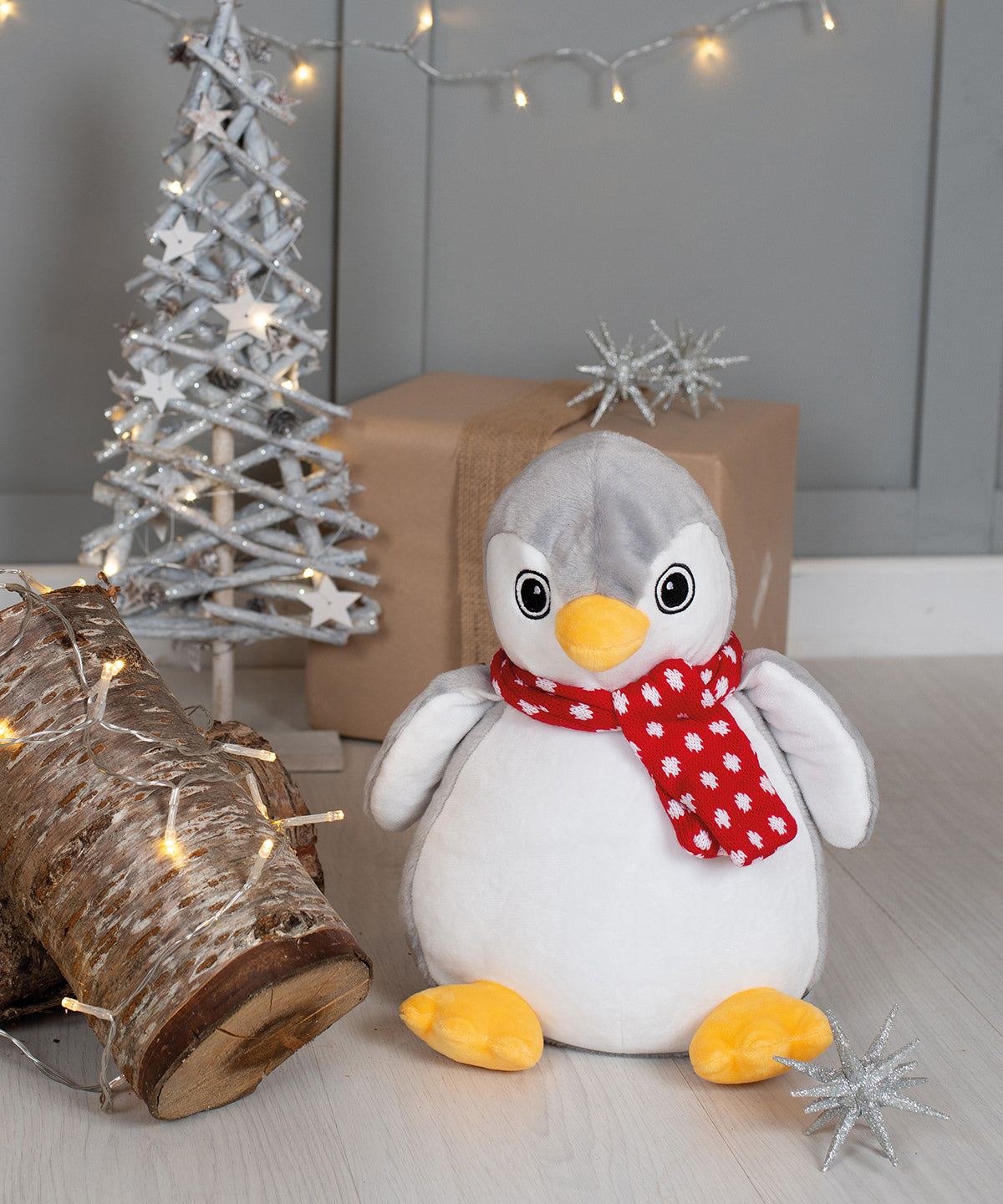 Mumbles Zippie penguin in Grey/White, lifestyle photo