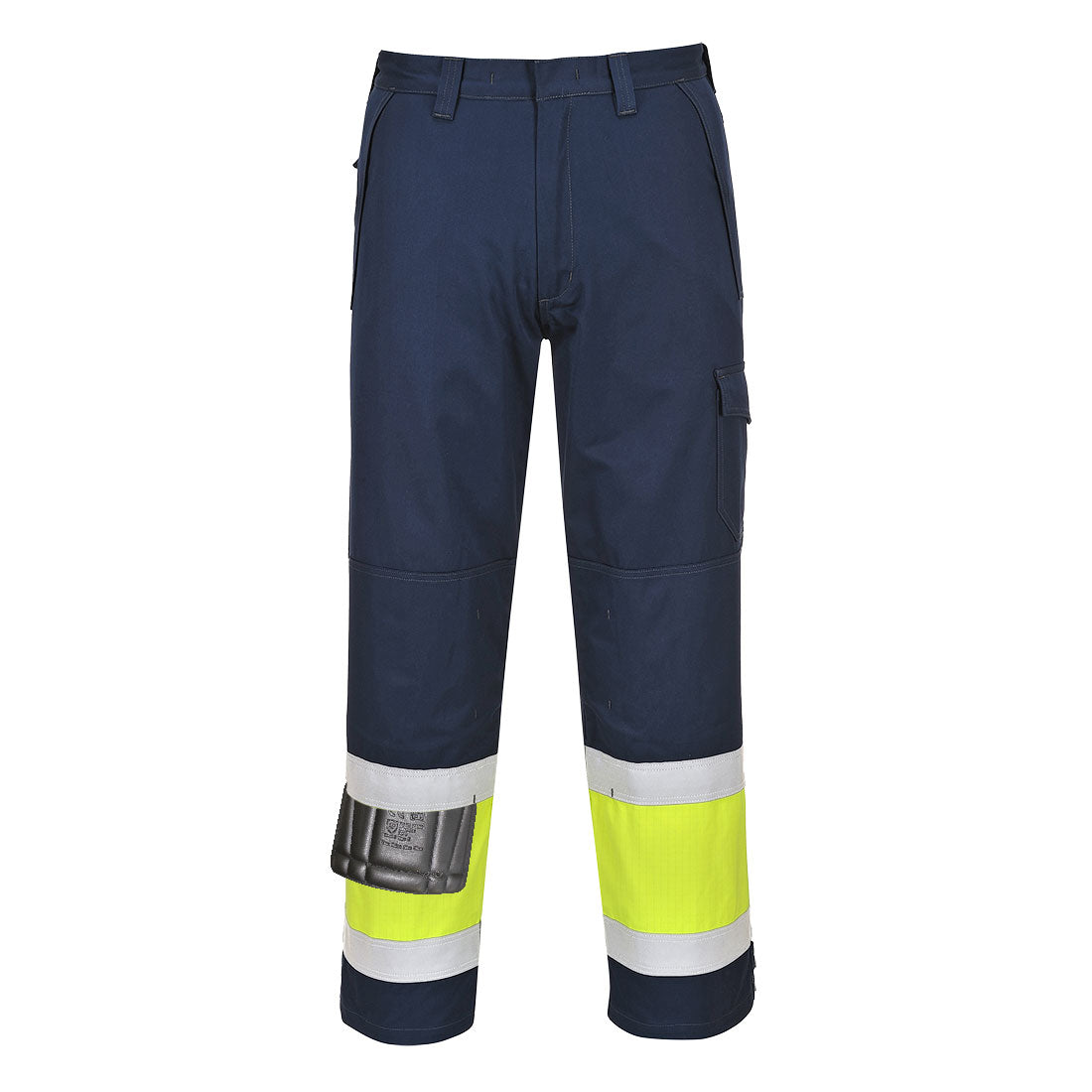 Portwest Modaflame Work Hi-Vis Class 1 Multi-Norm FR Trousers in Yellow/Navy, main product image