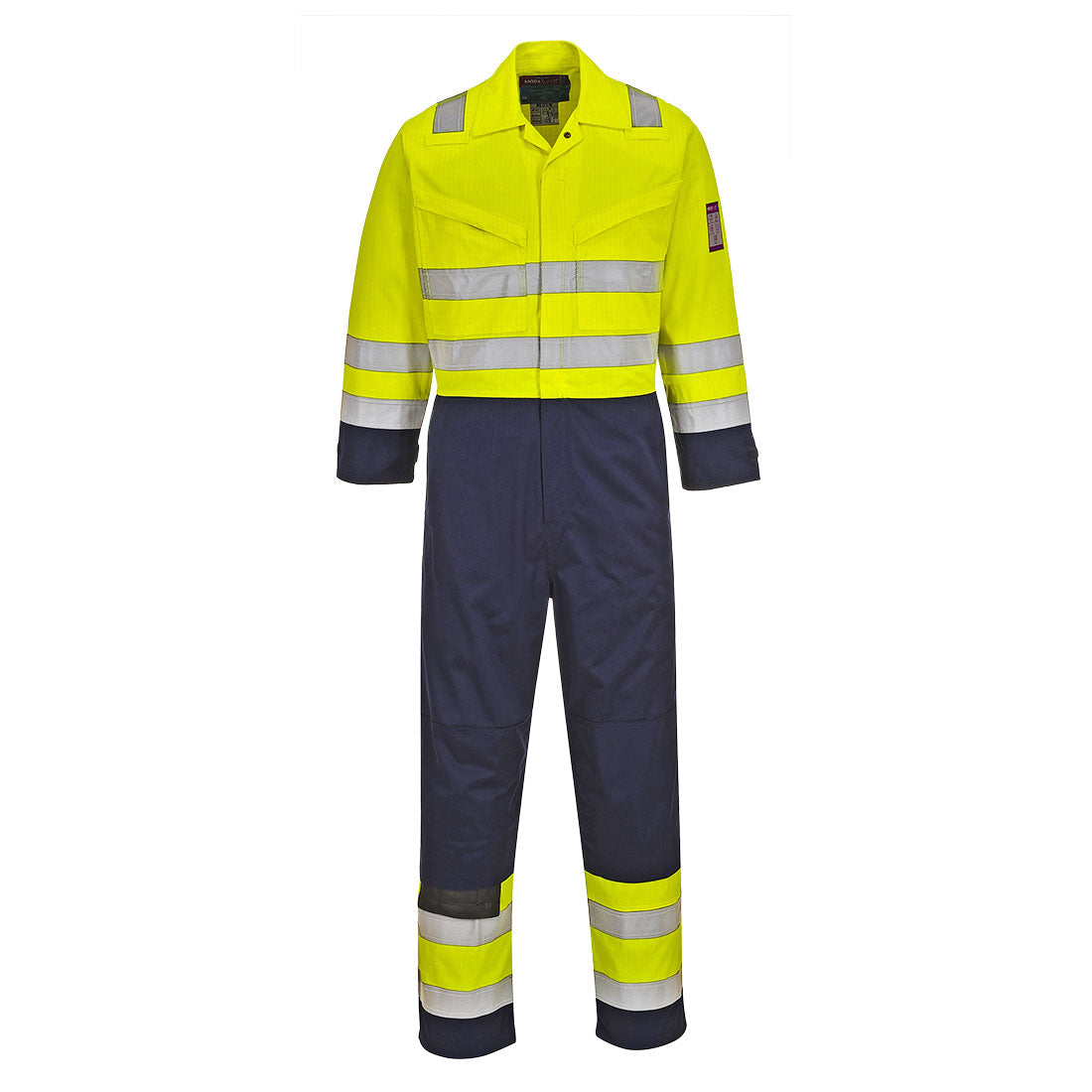 Portwest Modaflame Work Hi-Vis Multi-Norm Contrast FR Coverall in Yellow/Navy Tall, image 2